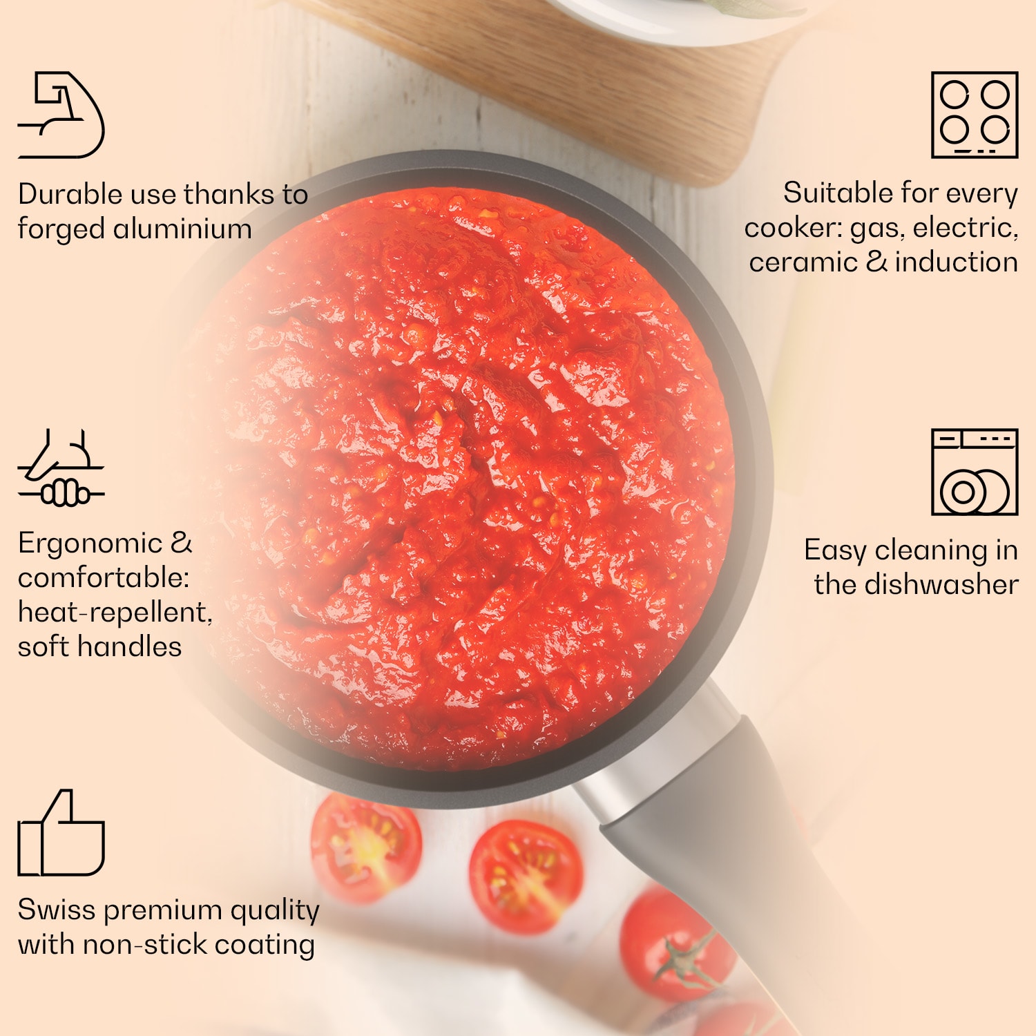 Noto Endurance, edény, Ø 16 cm, kovácsolt alumínium, indukciós tapadásmentes bevonattal 