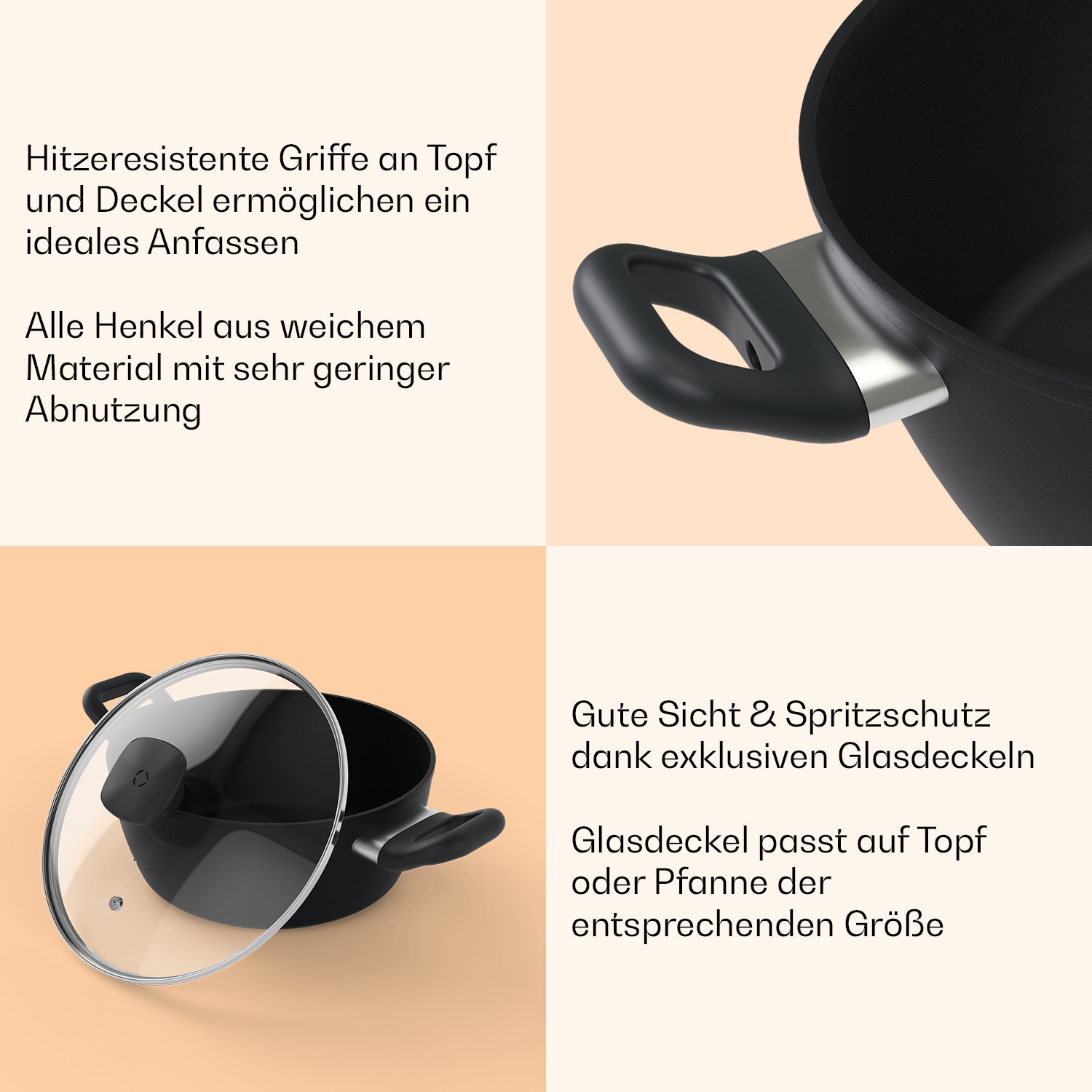 Noto Endurance Kochtopf Ø24cm geschmiedetes Aluminium Deckel Induktion PTFE-Antihaftbeschichtung 24 cm | Anthrazit