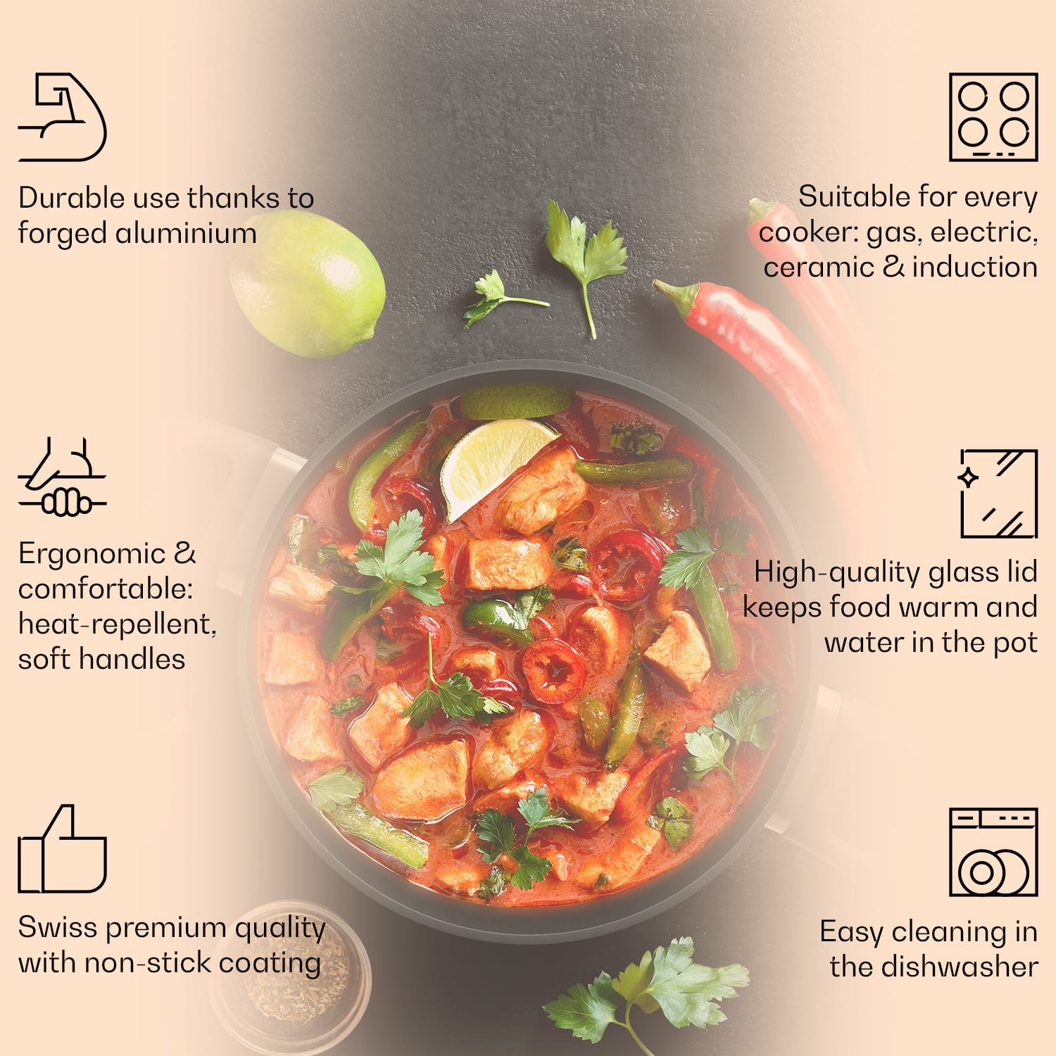 Noto Endurance, hrnec, Ø28cm, kovaný hliník, poklice, nepřilnavý povrch Induction PTFE
