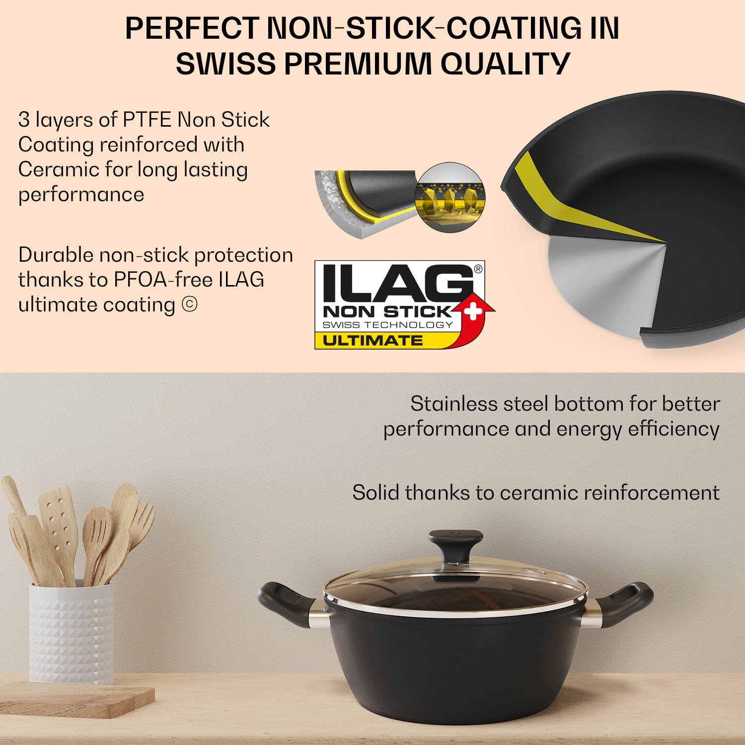 Noto Endurance, hrnec, Ø28cm, kovaný hliník, poklice, nepřilnavý povrch Induction PTFE