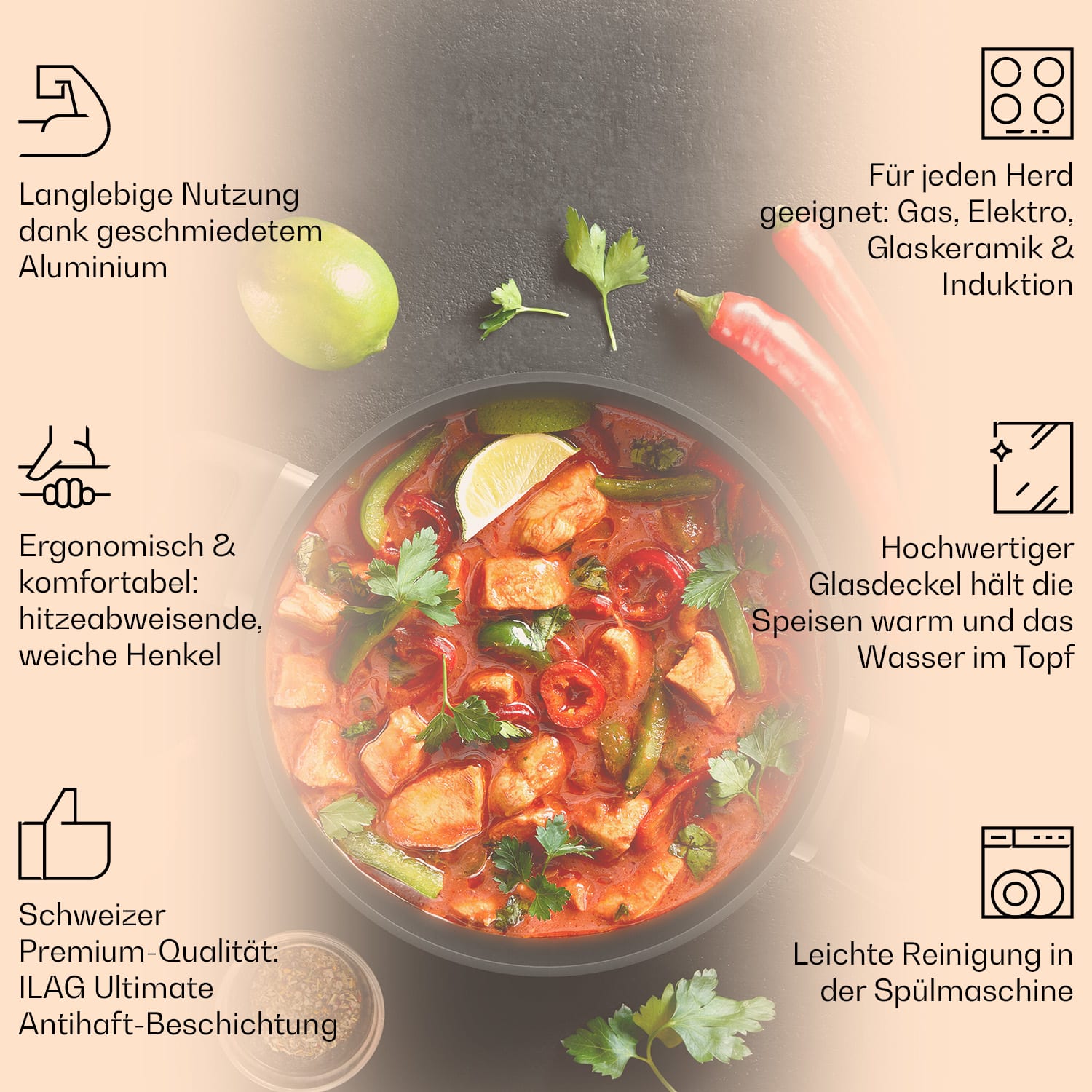 Noto Endurance Kochtopf-Set 4 Töpfe geschmiedetes Aluminium Induktion PTFE-Antihaftbeschichtung 