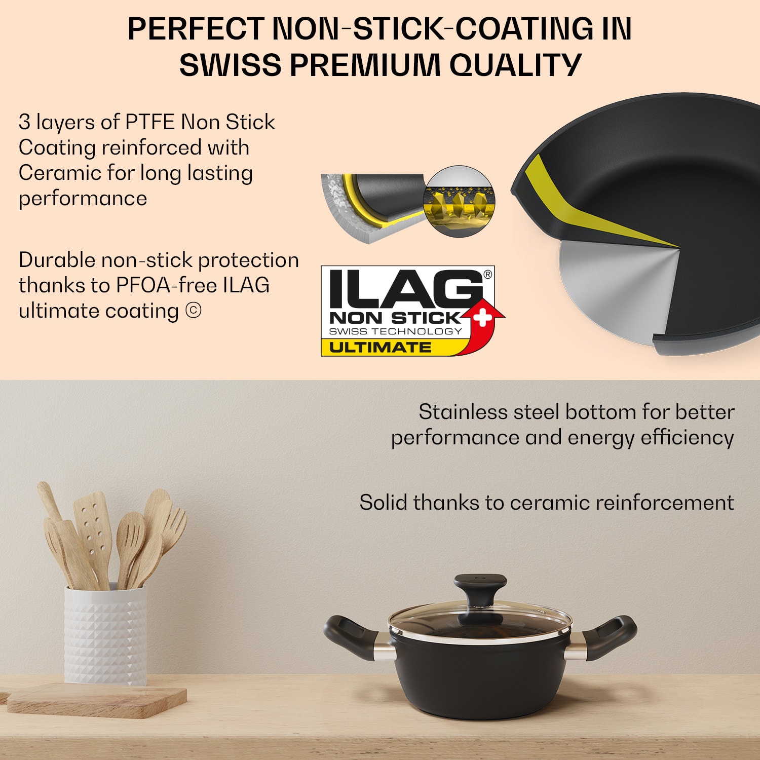 Noto Endurance, set posuda, 4 posude, kovani aluminij, indukcijska PTFE neljepljiva površina