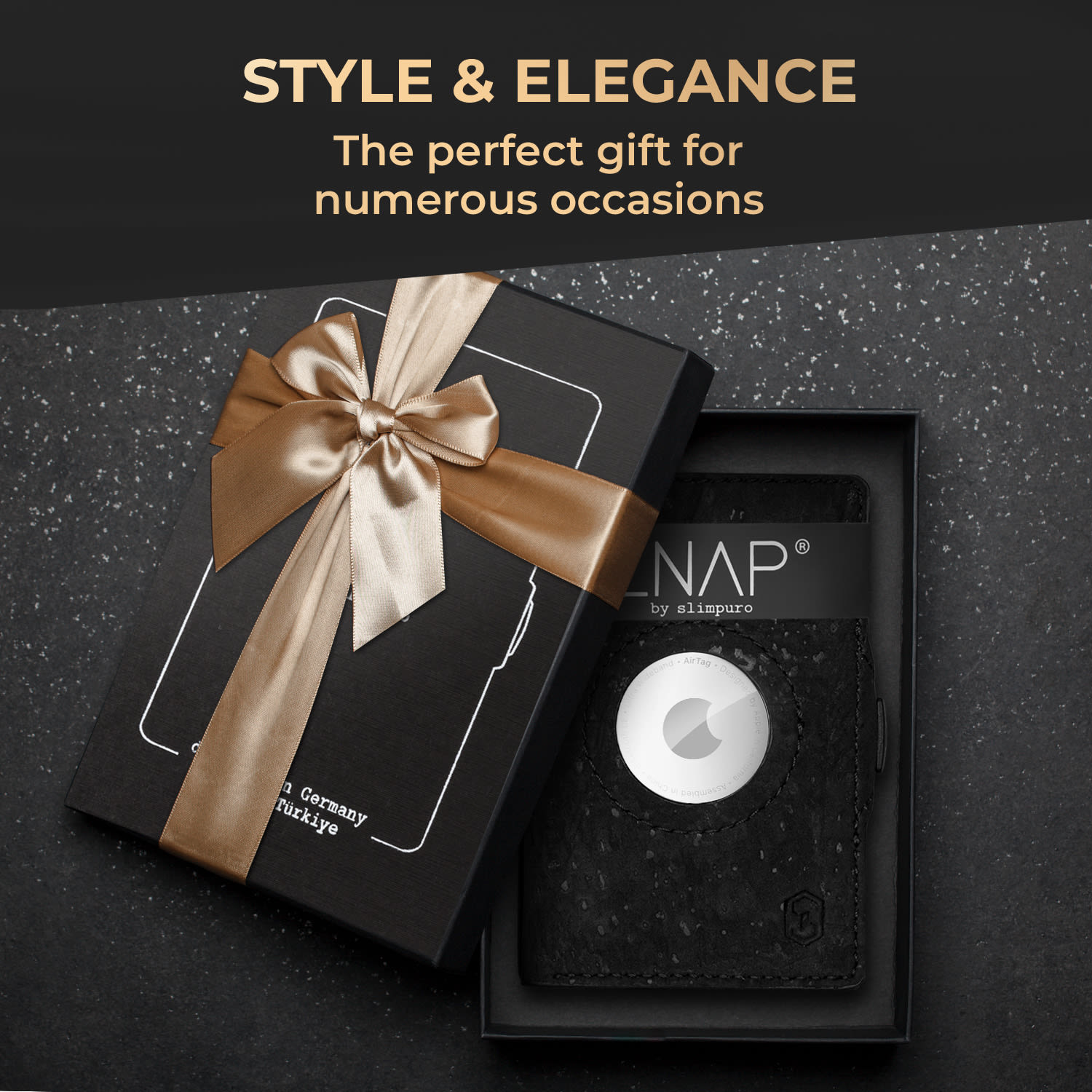 ZNAP Airtag Wallet, 12 kariet, priehradka na mince, 8,9 x 1,8 x 6,3 cm (Š x V x H), ochrana RFID Konštrukcia korku | Čierna