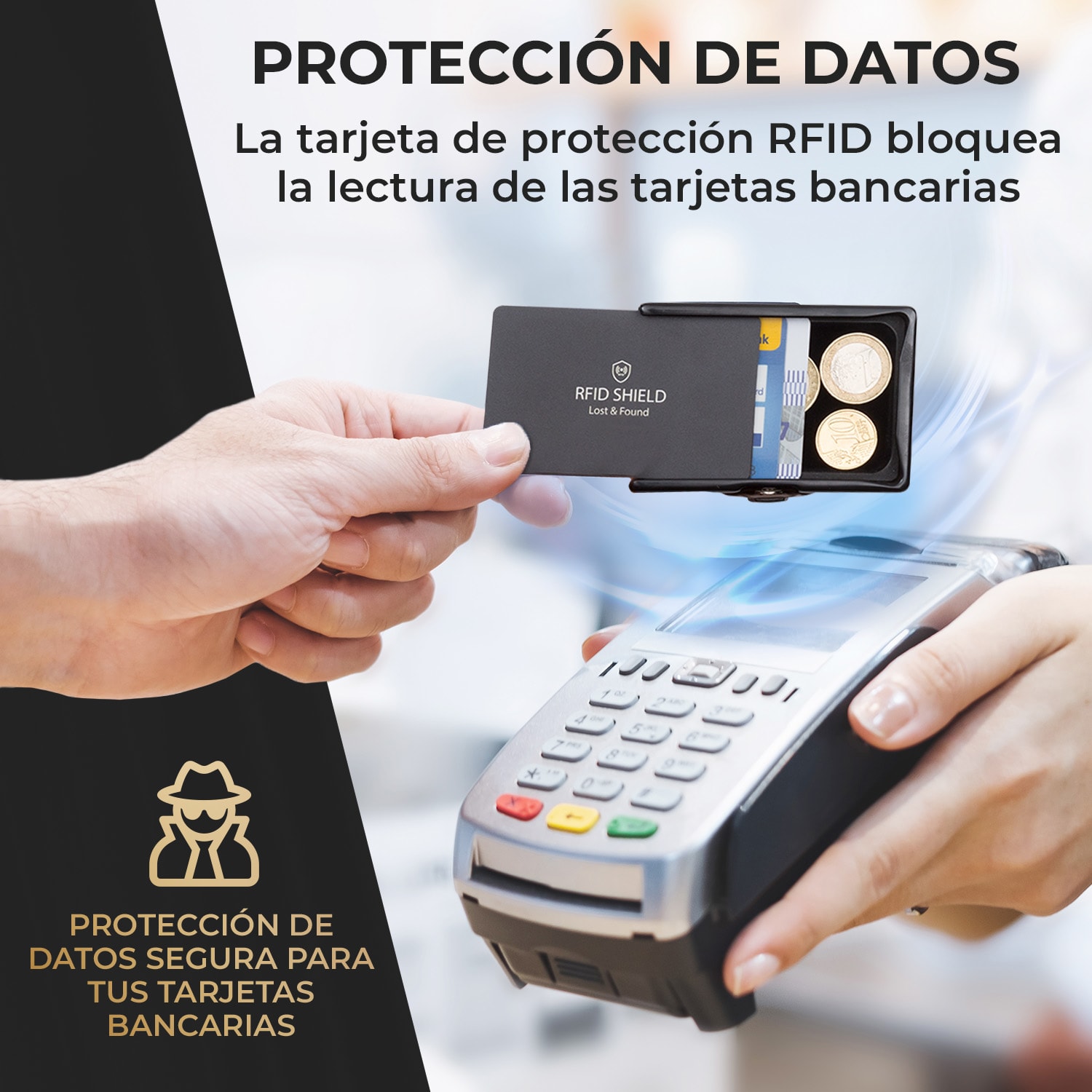 ZNAP Airtag Cartera para 8 tarjetas con compartimento para monedas 8,9 x 1,5 x 6,3 cm (AnxAlxPr) Protección RFID Estructura de corcho | Negro