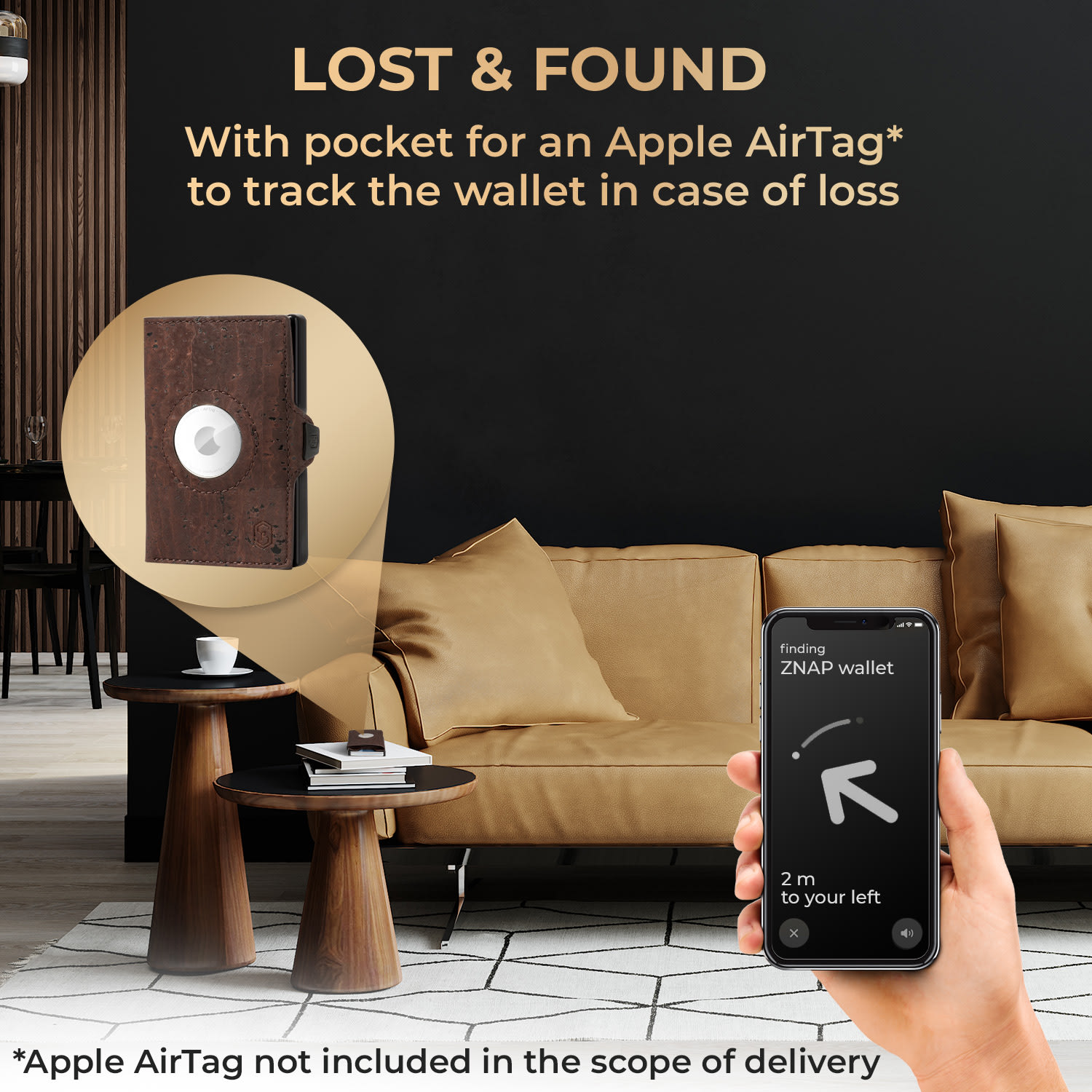 ZNAP Airtag Wallet, 8 karet, přihrádka na mince, 8,9 x 1,5 x 6,3 cm (Š x V x H), ochrana RFID 