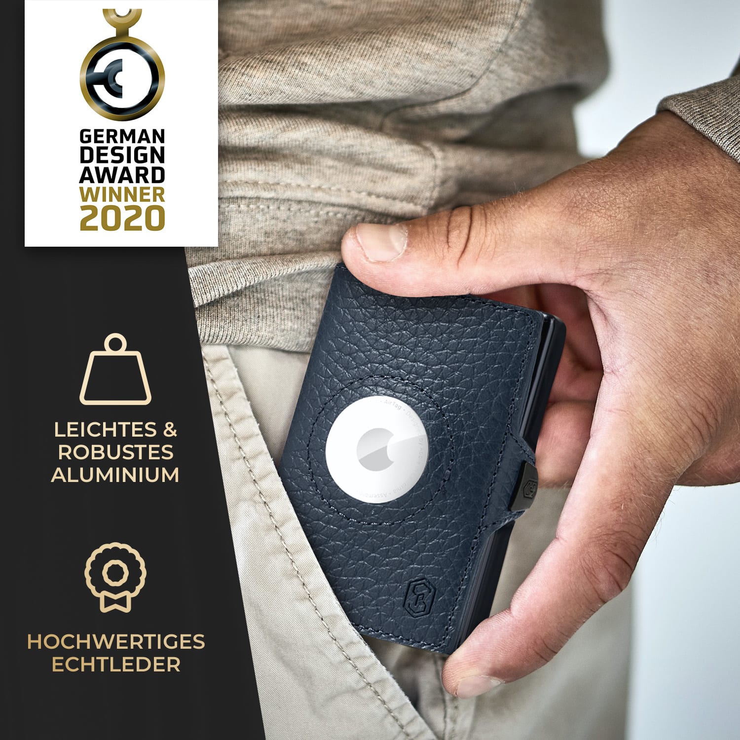 ZNAP Airtag Wallet 12 Karten Münzfach 8,9 x 1,8 x 6,3 cm (BxHxT) RFID-Schutz 