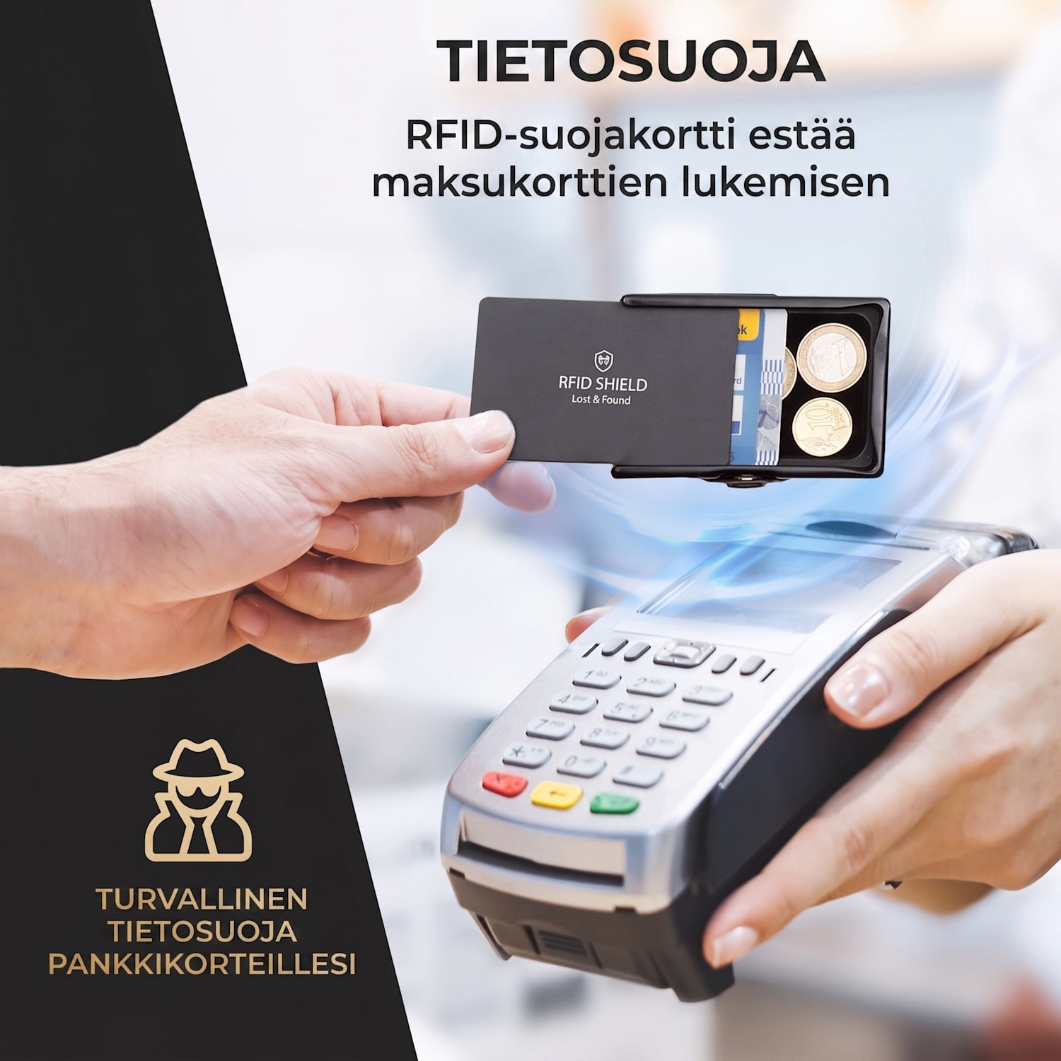 ZNAP Airtag-lompakko 12 kortille, kolikkotasku, 8,9 x 1,8 x 6,3 cm (LxKxS), RFID-suojaus jaettu | Sininen Valtameri
