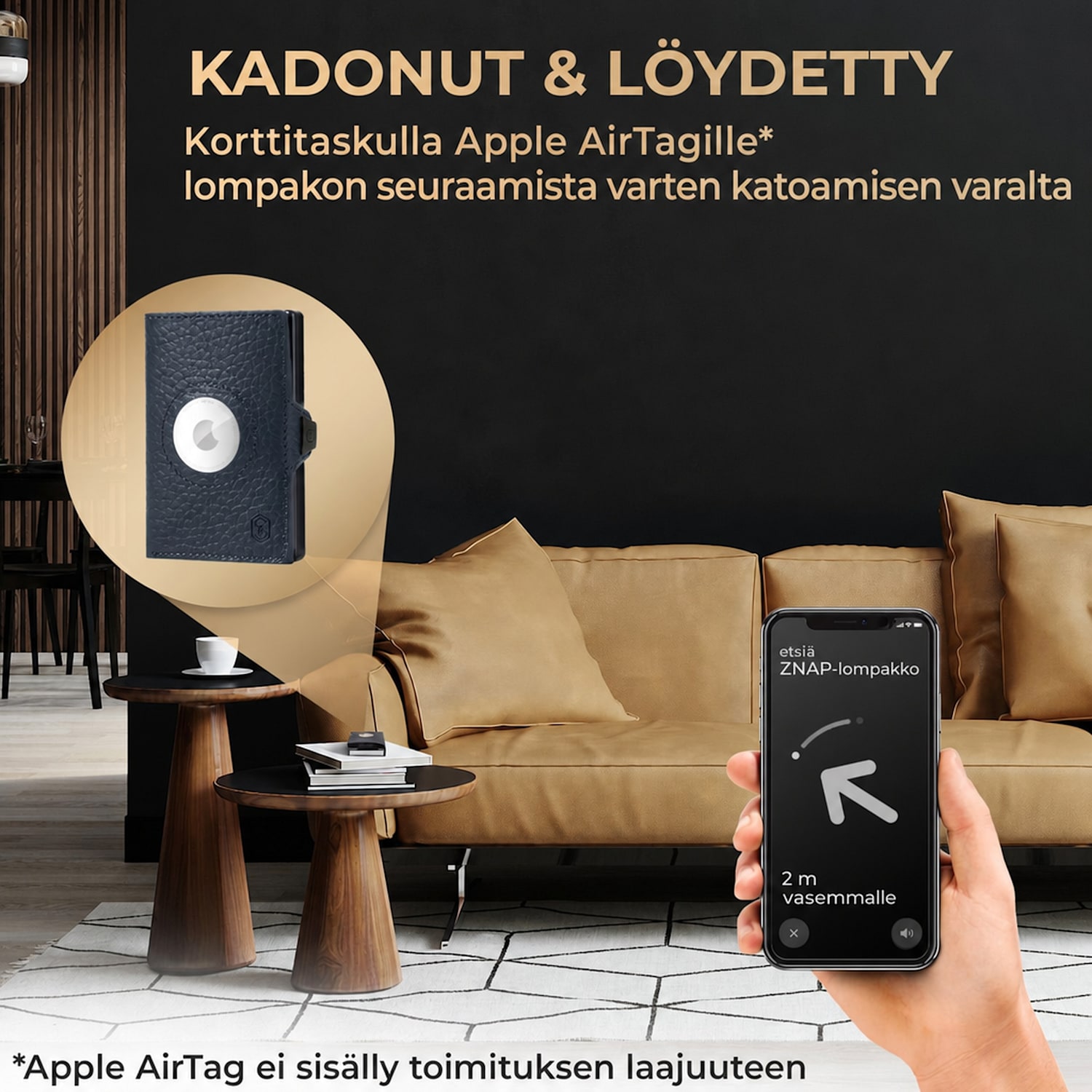 ZNAP Airtag-lompakko 8 kortille, kolikkotasku, 8,9 x 1,5 x 6,3 cm (LxKxS), RFID-suojaus jaettu | Sininen Valtameri