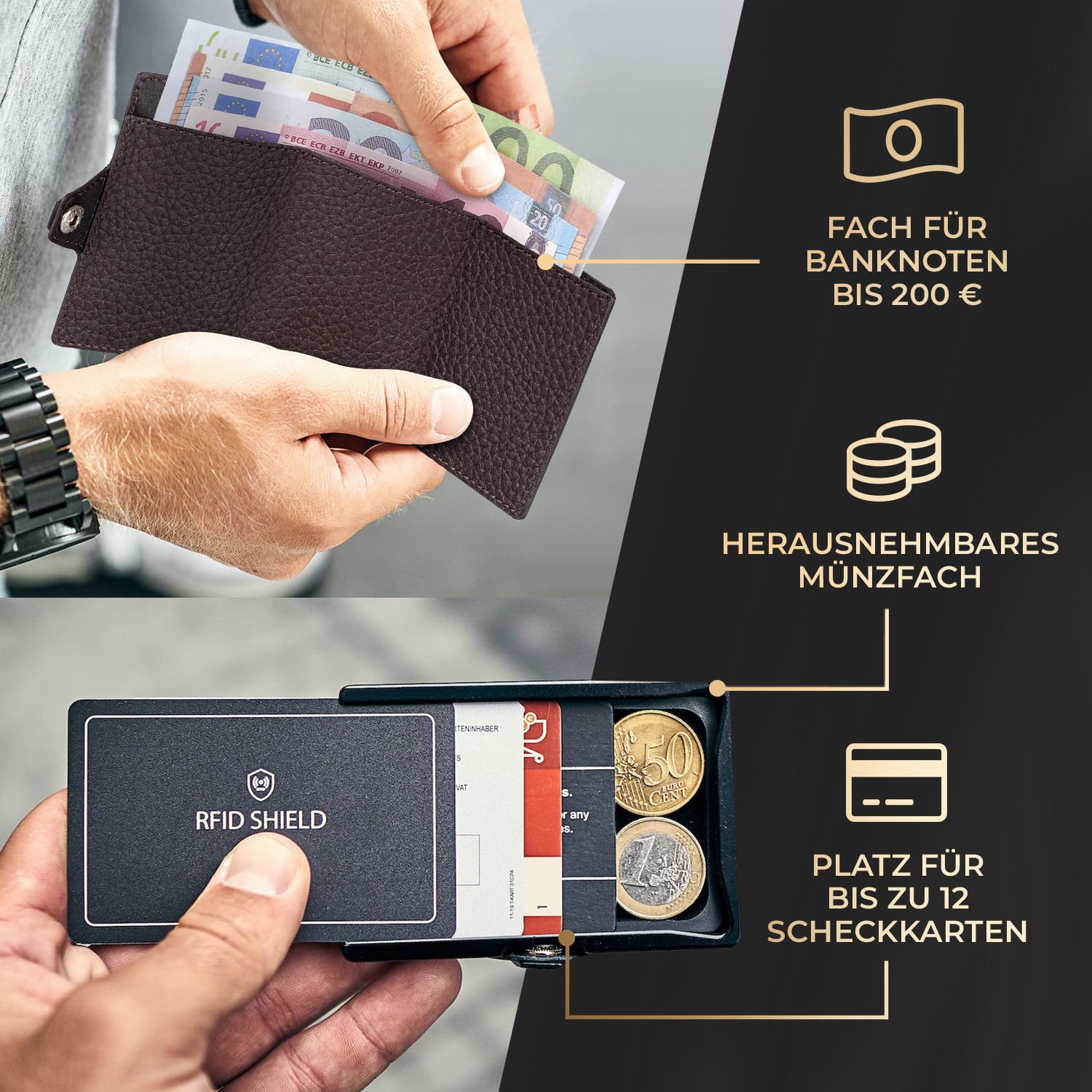ZNAP Airtag Wallet 12 Karten Münzfach 8,9 x 1,8 x 6,3 cm (BxHxT) RFID-Schutz 