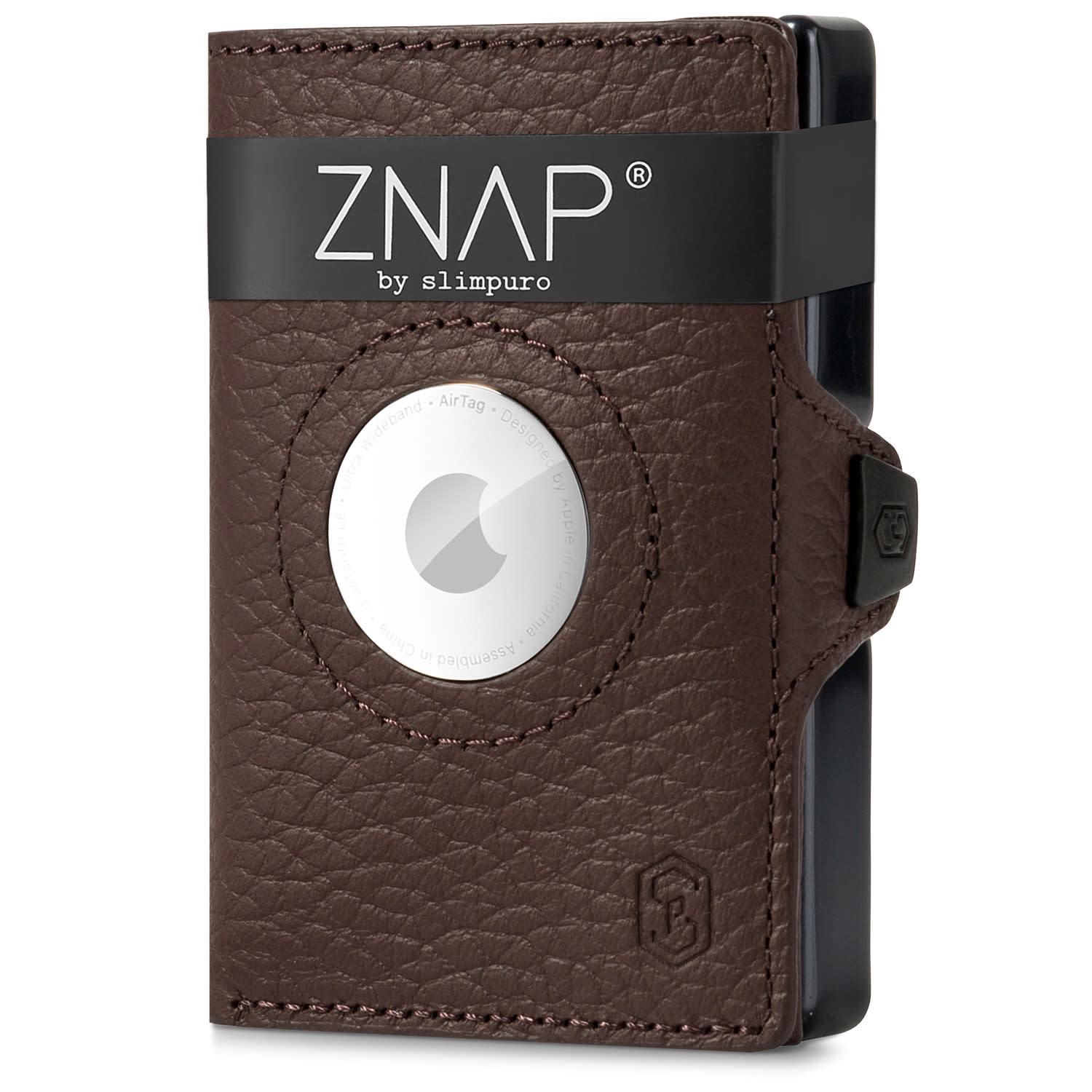 ZNAP Airtag Cartera para 12 tarjetas con monedero 8,9 x 1,8 x 6,3 cm (AnxAlxPr) Protección RFID grano | Marrón Tierra