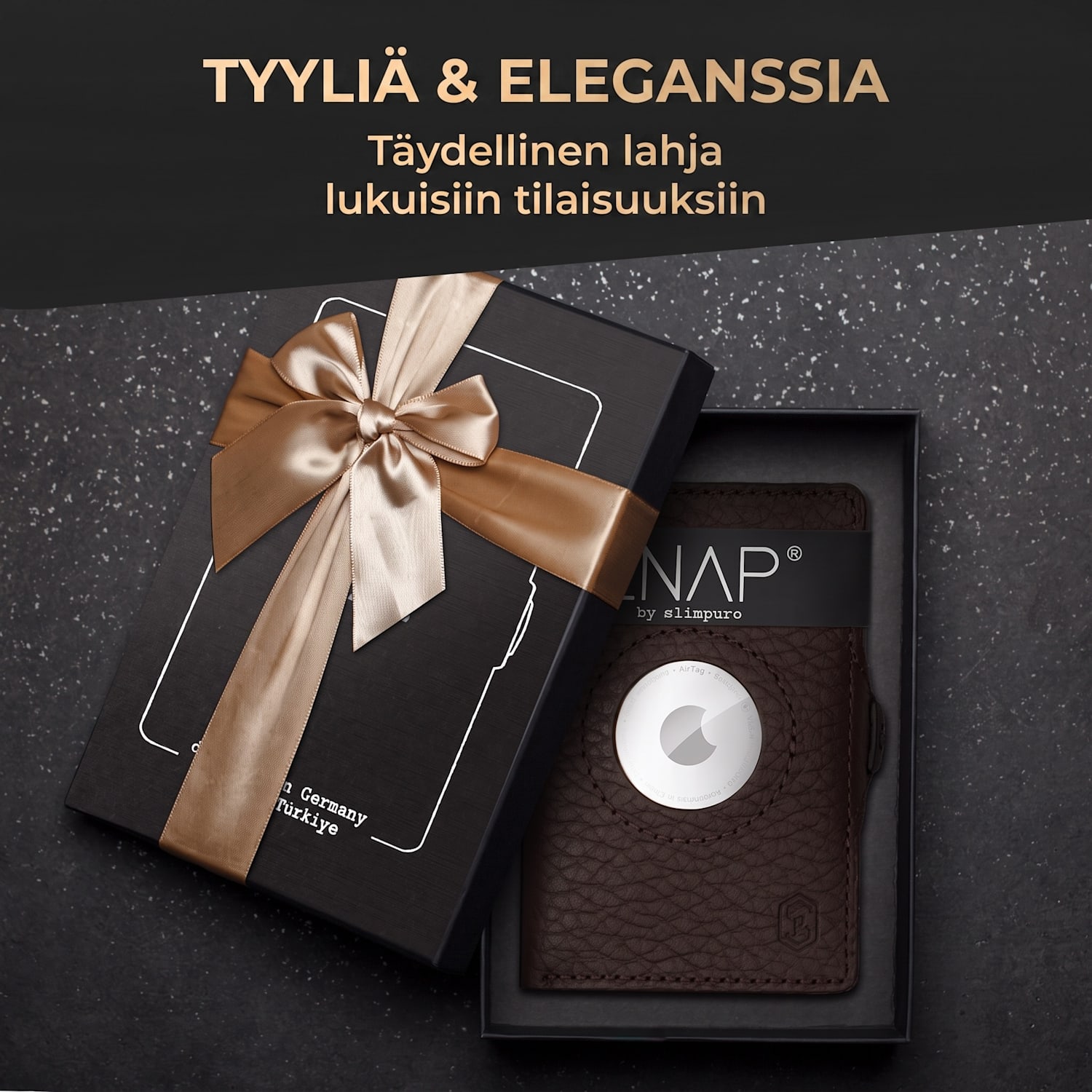 ZNAP Airtag-lompakko 8 kortille, kolikkotasku, 8,9 x 1,5 x 6,3 cm (LxKxS), RFID-suojaus jaettu | Maanruskea