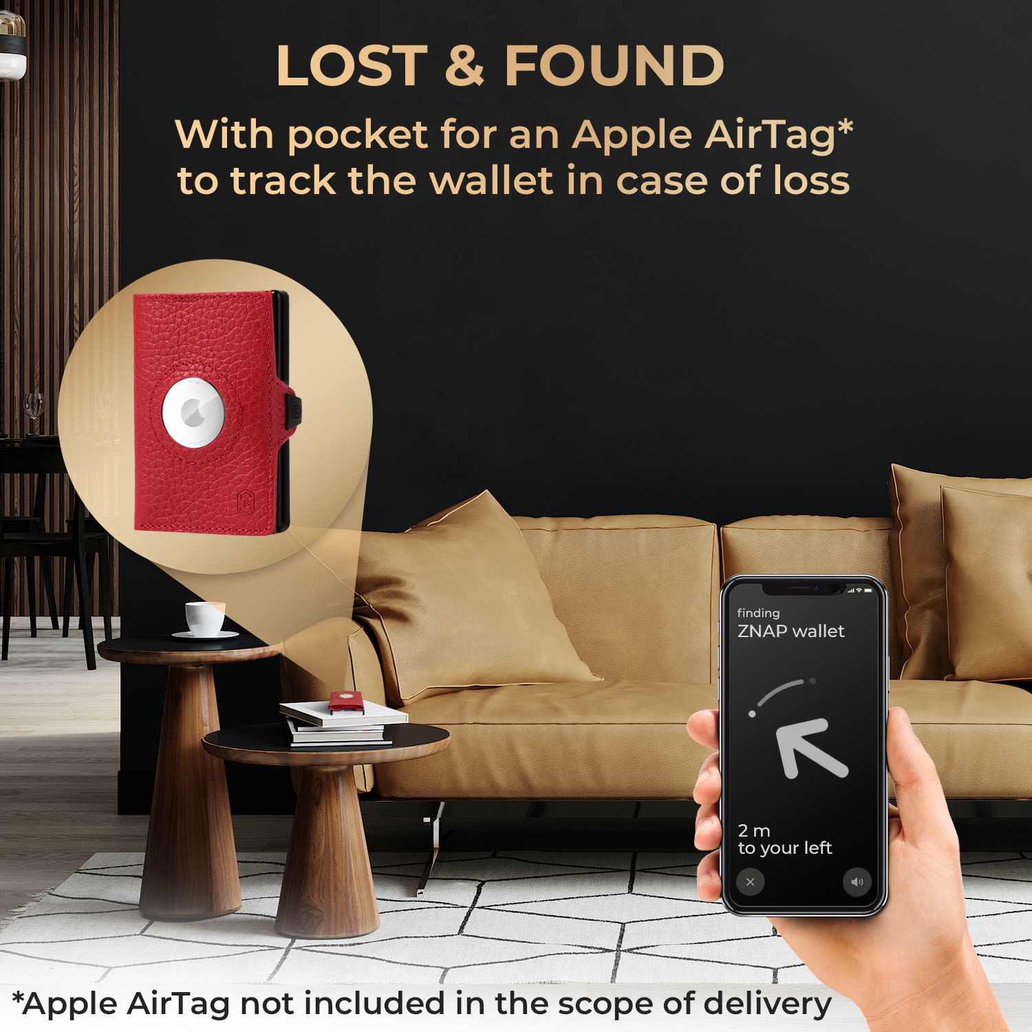 ZNAP Airtag Wallet, 12 karet, přihrádka na mince, 8,9 x 1,8 x 6,3 cm (Š x V x H), ochrana RFID 