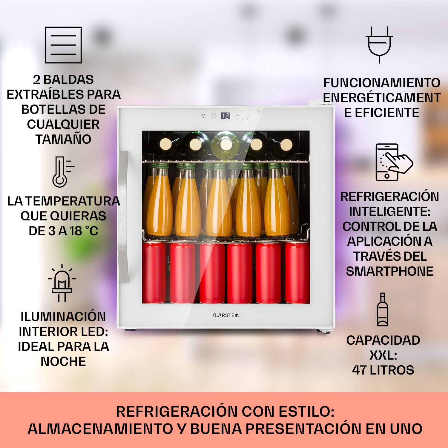 Nevera para vinos Coachella 50 47 litros función wifi retroiluminada acero inoxidable 50 L | Blanco