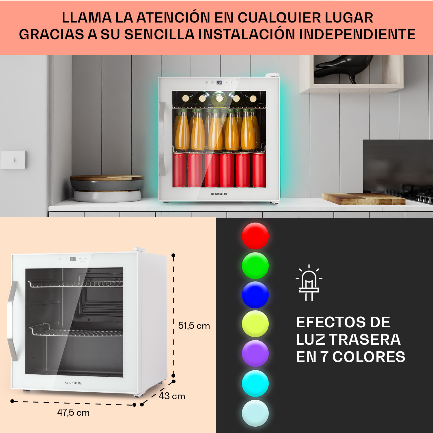 Nevera para vinos Coachella 50 47 litros función wifi retroiluminada acero inoxidable 50 L | Blanco