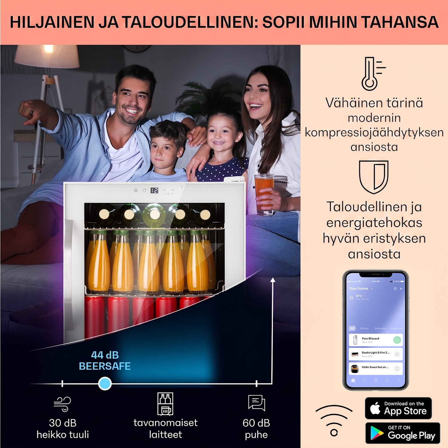 Coachella 50 -viinijääkaappi 47 litraa WiFi-toiminto taustavalo ruostumaton teräs 50 L | Valkoinen
