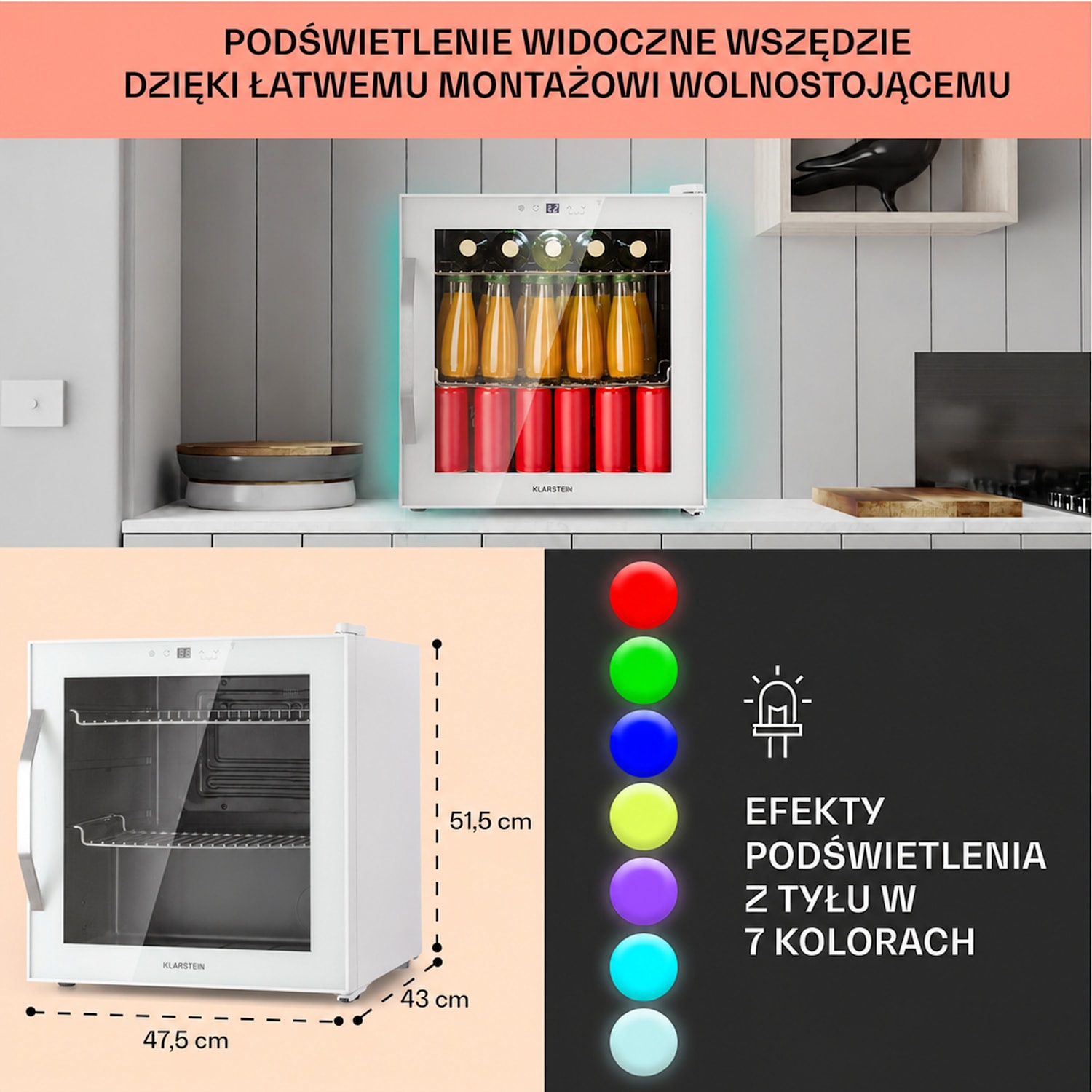 Coachella 50 Smart, lodówka na napoje, chłodziarka, 50 l, WiFi, podświetlenie, stal nierdzewna 50 L | Biały