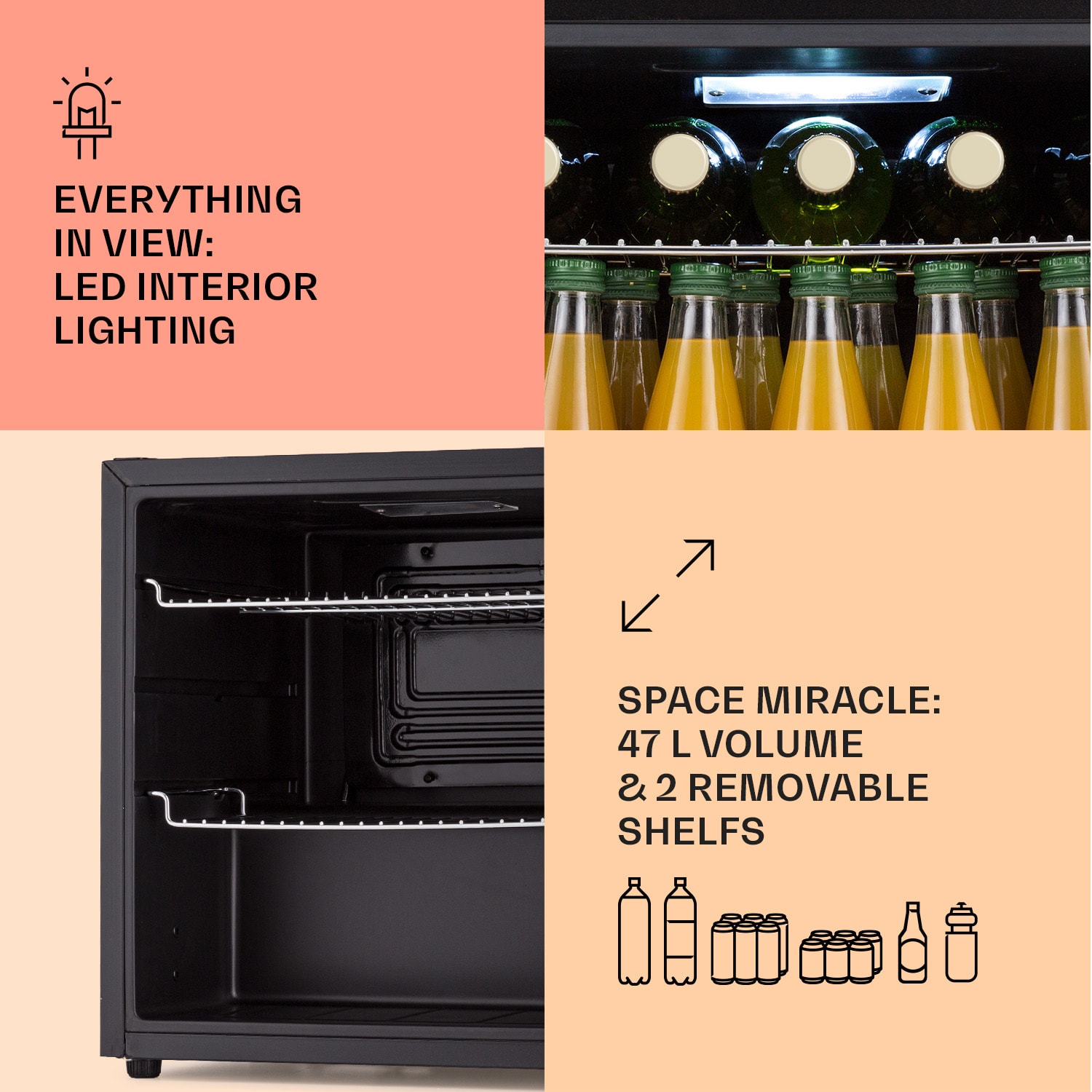 Coachella 50 Smart, chladnička, 50 l, funkcia WiFi, podsvietenie, nehrdzavejúca oceľ. 50 litrov | Biela