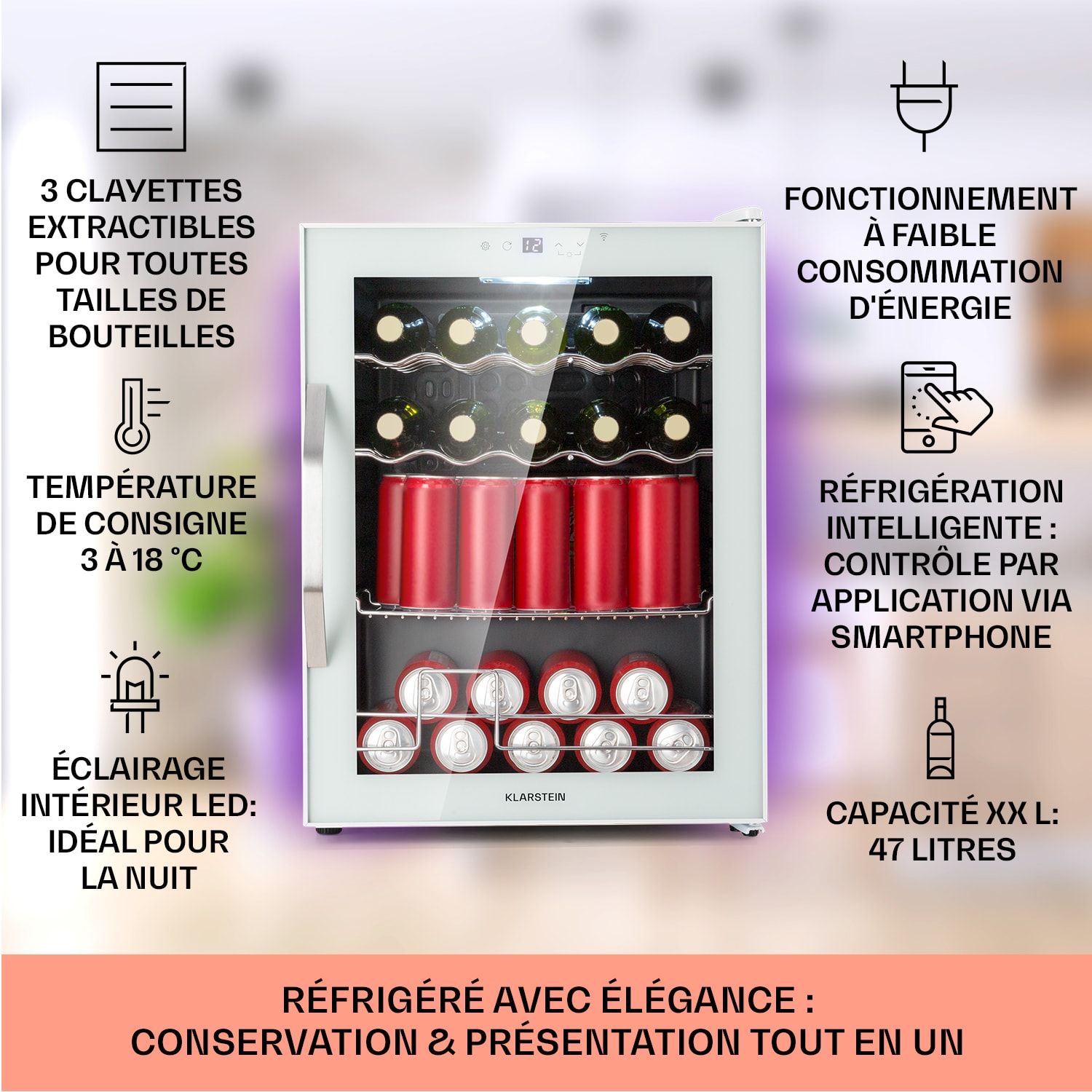 Coachella 60 koelkast 60 liter wifi-functie achtergrondverlichting 60 ltr | Wit