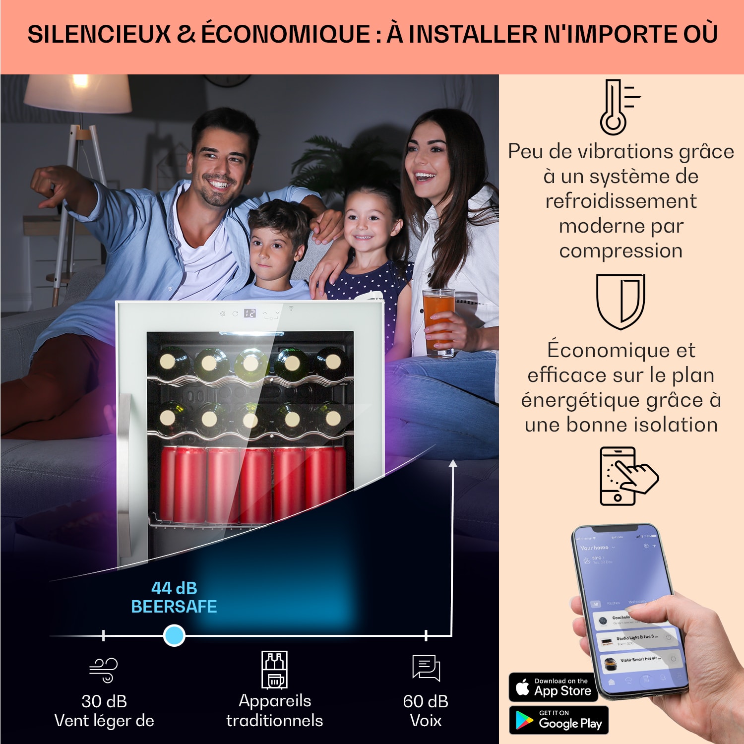 Coachella 60 koelkast 60 liter wifi-functie achtergrondverlichting 60 ltr | Wit