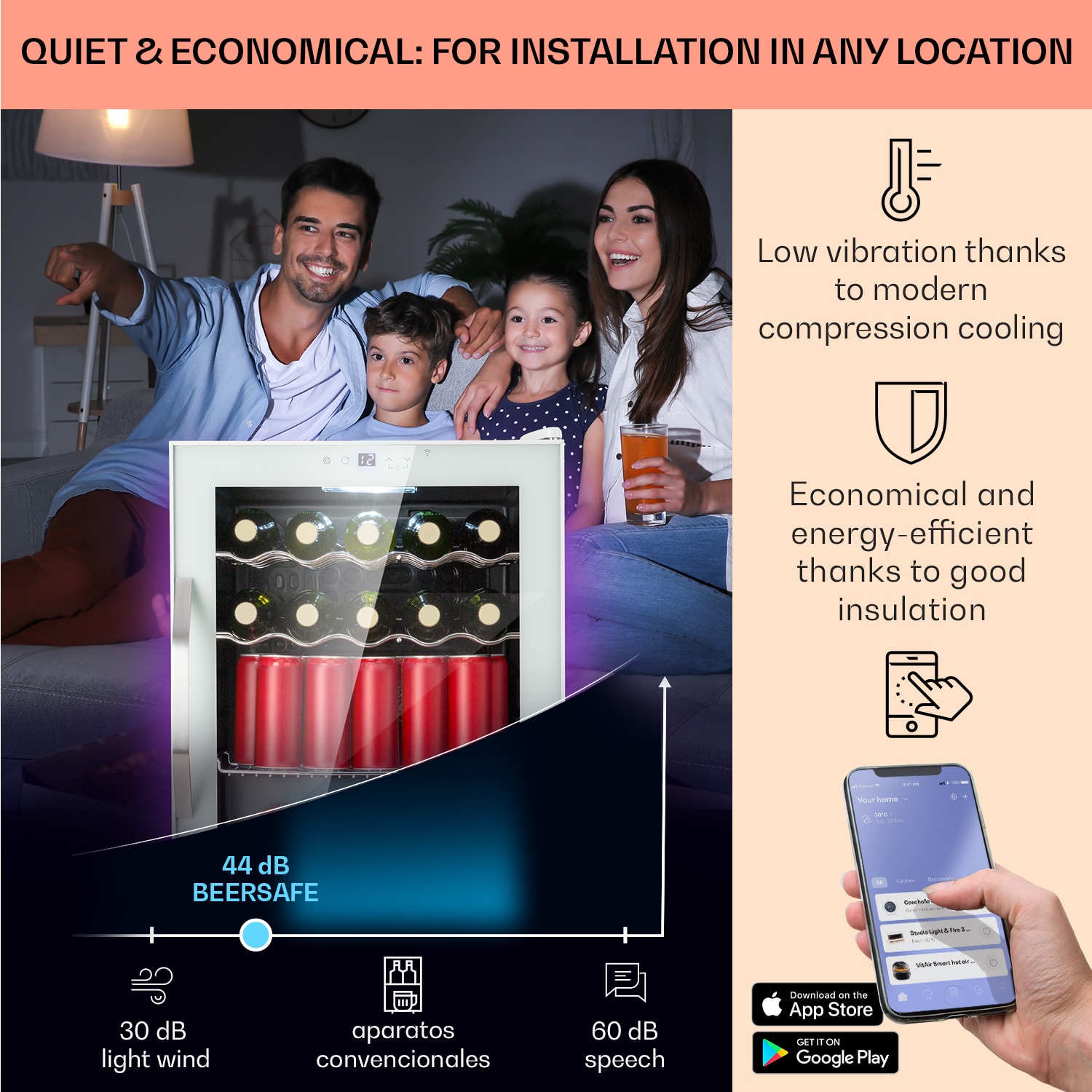 Coachella 60, Smart, chladnička, 60 l, funkcia WiFi, podsvietenie. 60 litrov | Biela