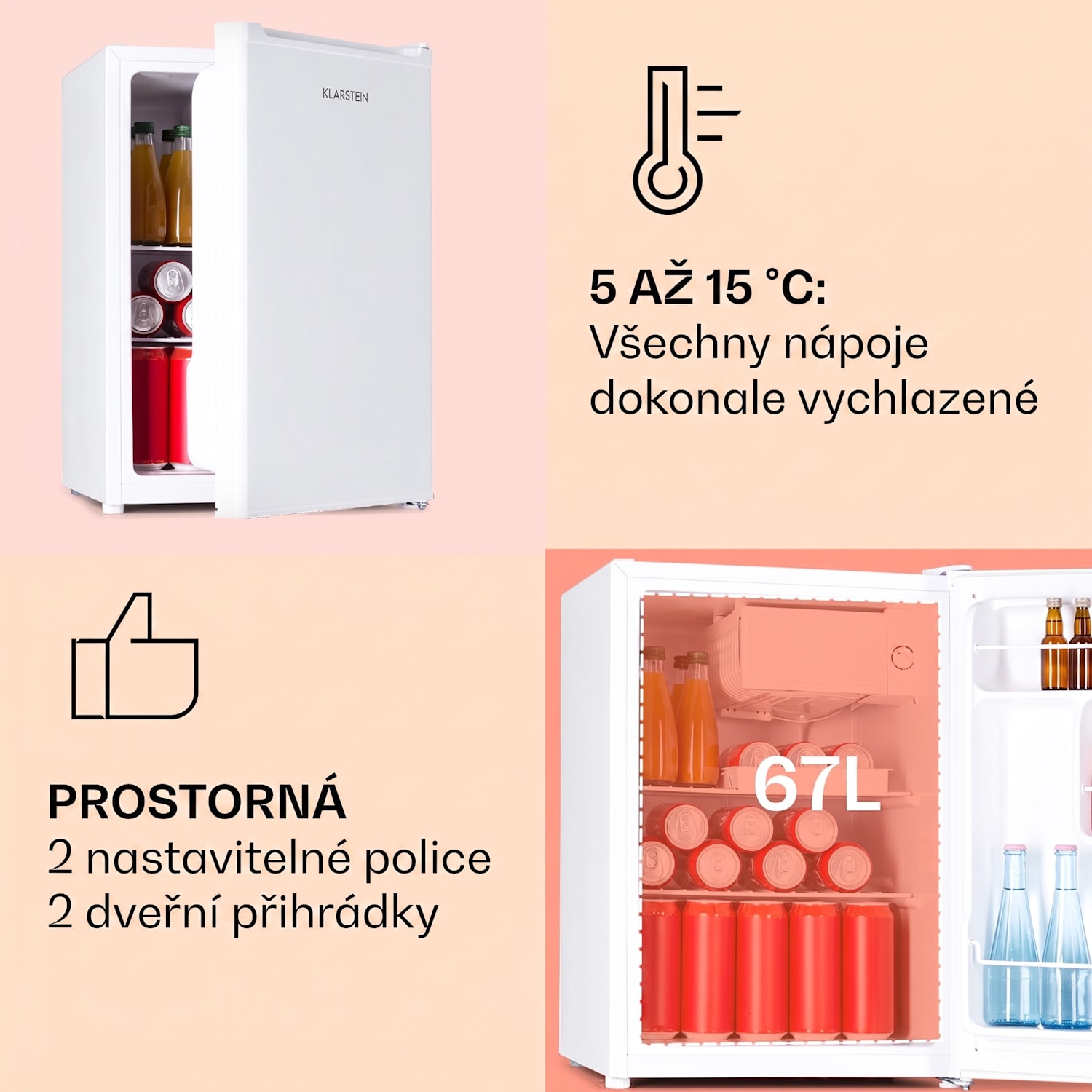 Fargo 67, mini lednice, mrazící prostor, 67 l/4 l, kompaktní Bílá