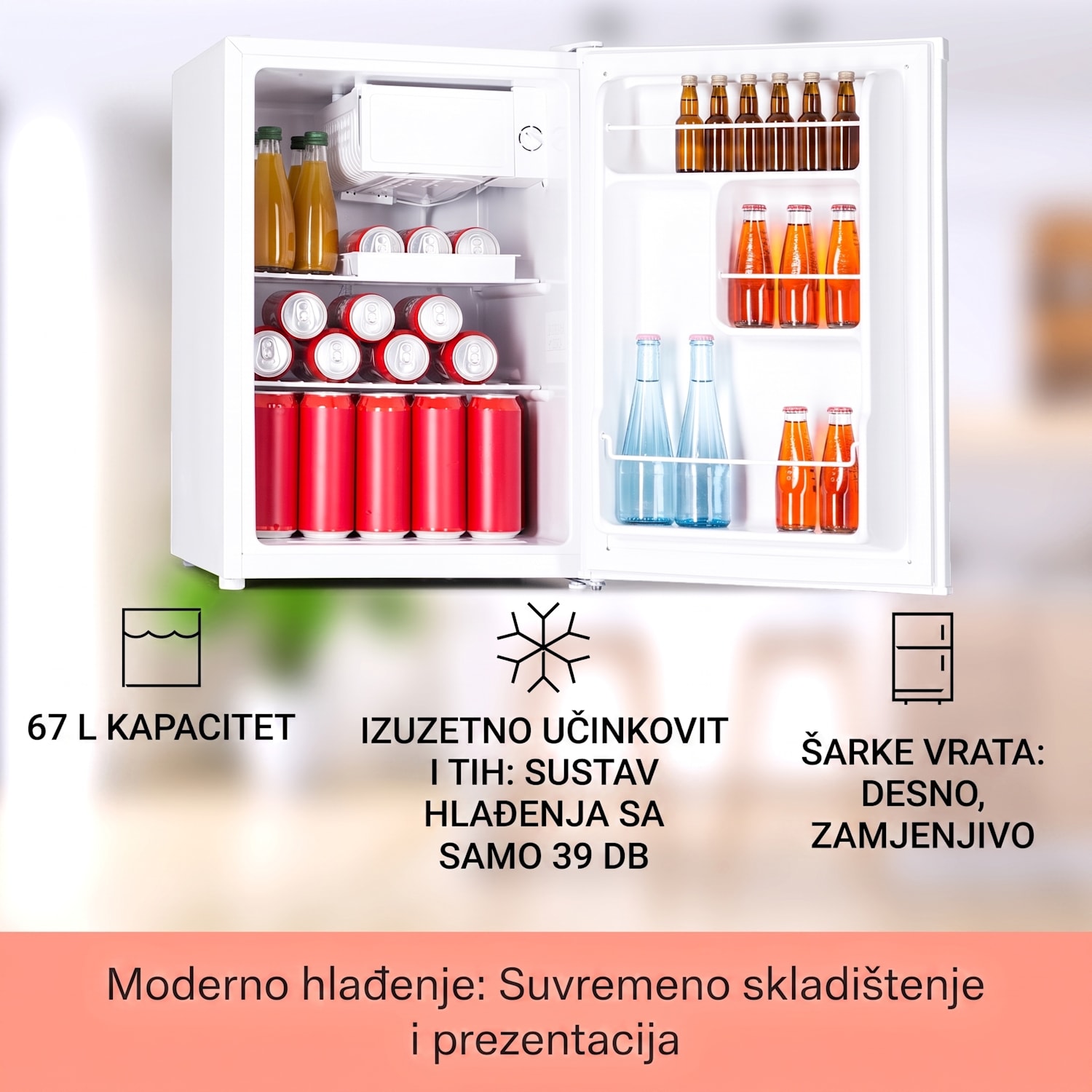 Fargo 67 Hladnjak Minibar 67 litara / 4 litre kompaktni zamrzivač Bijela