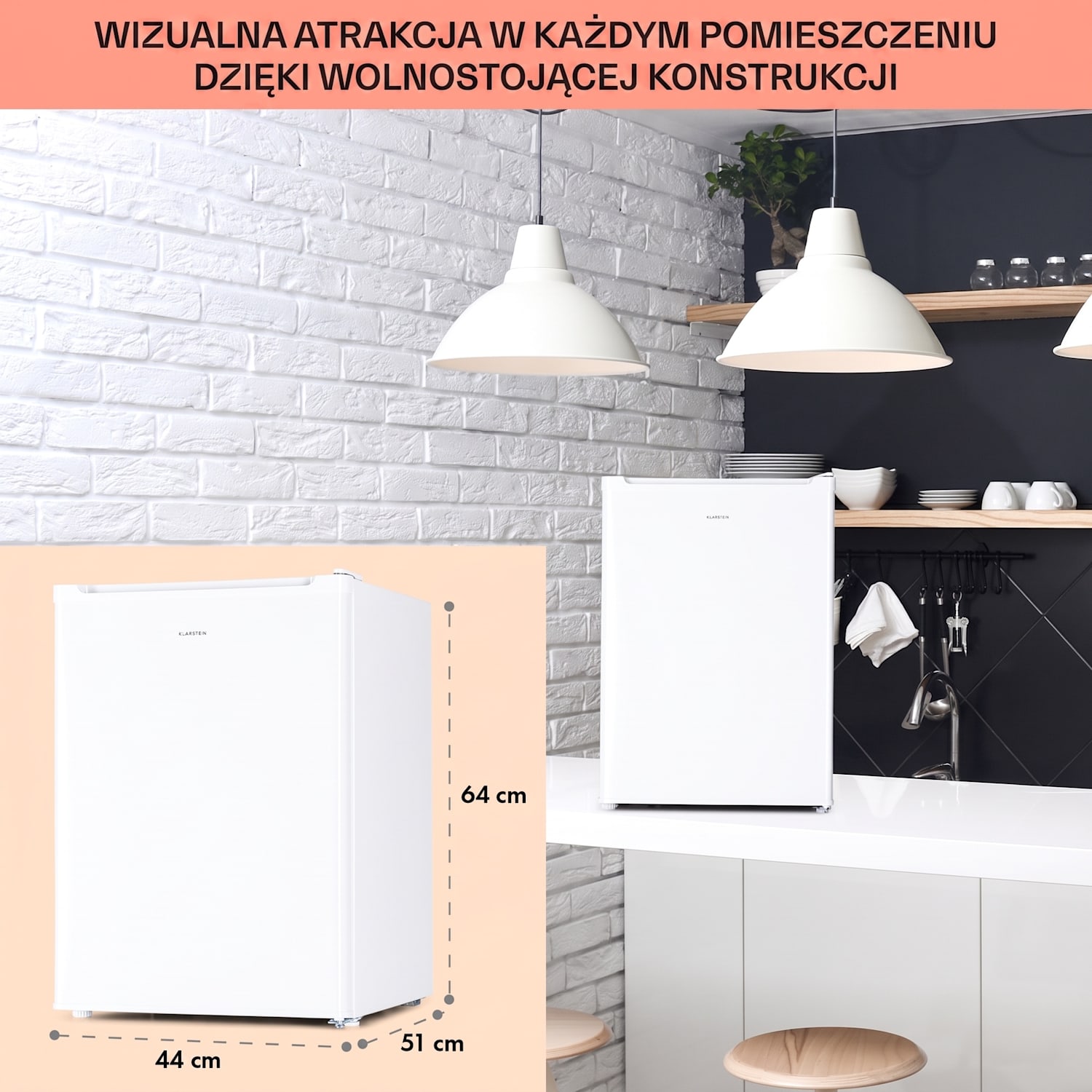 Fargo 67, mini lodówka na napoje z zamrażalnikiem, minibar, 67 l/4 l Biały