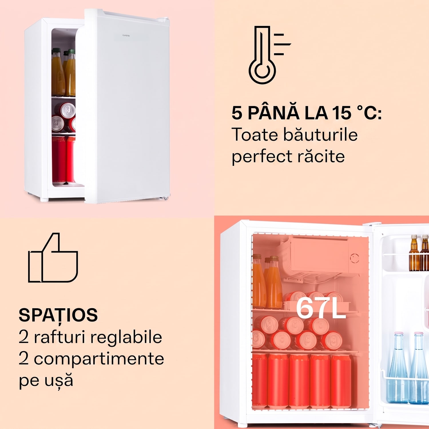 Fargo 67 Frigider Minibar 67 litri / 4 litri Congelator compact Alb