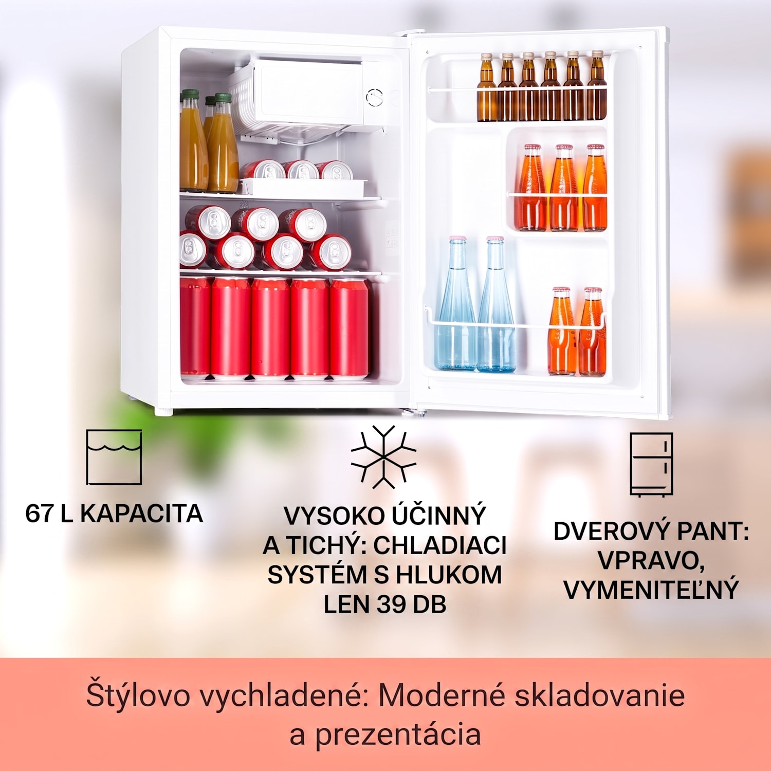 Fargo 67, minibar, chladnička 67 l, mraznička 4 l, kompaktná Biela