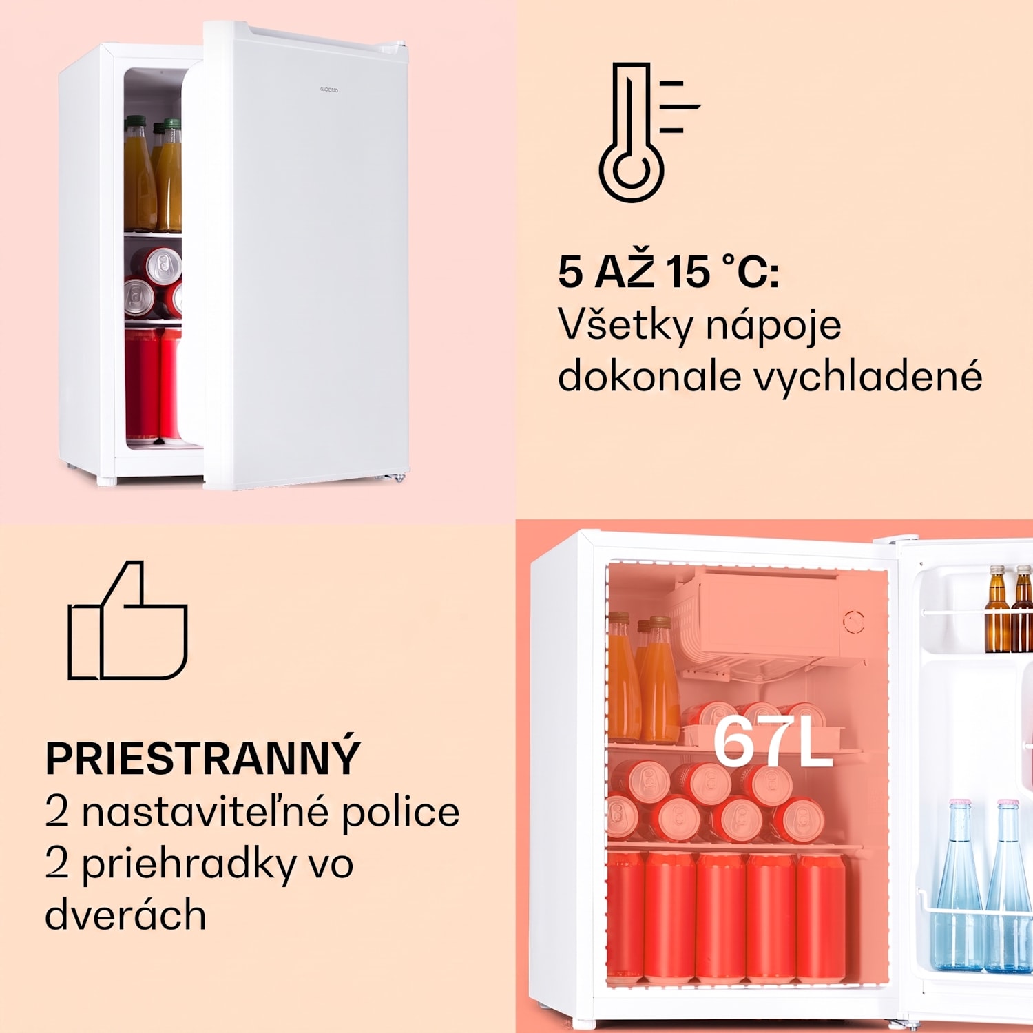 Fargo 67, minibar, chladnička 67 l, mraznička 4 l, kompaktná Biela