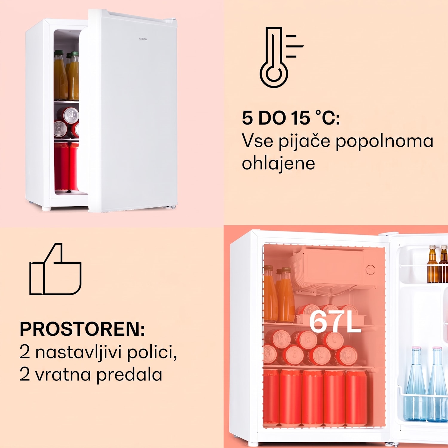 Fargo 67 Hladilnik Minibar 67 litrov / 4 litri zamrzovalnik kompakten Bela