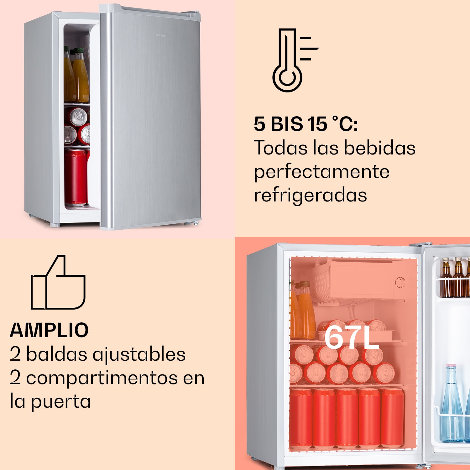 Fargo 67 frigorífico minibar 67 litros / 4 litros compartimento congelador compacto Plata Metálica