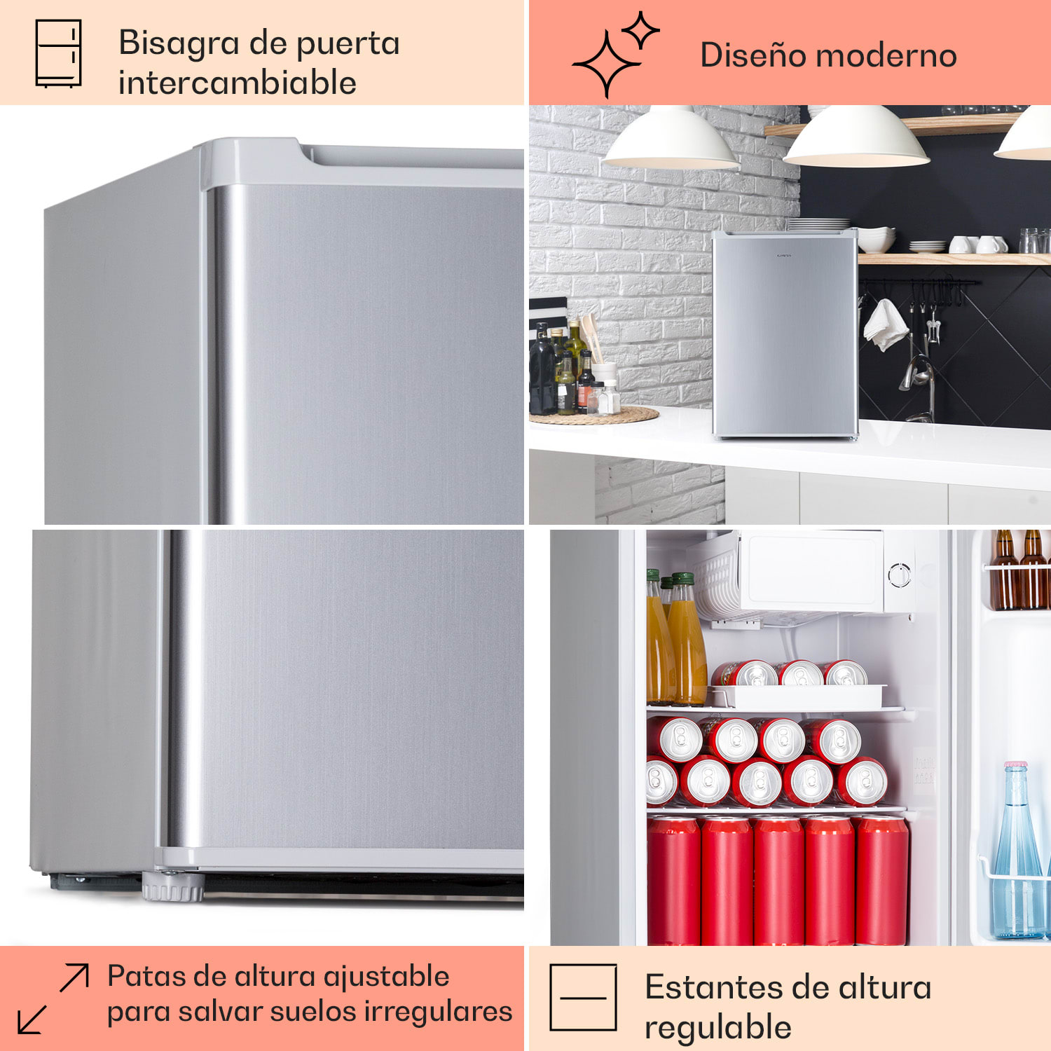 Fargo 67 frigorífico minibar 67 litros / 4 litros compartimento congelador compacto Plata Metálica