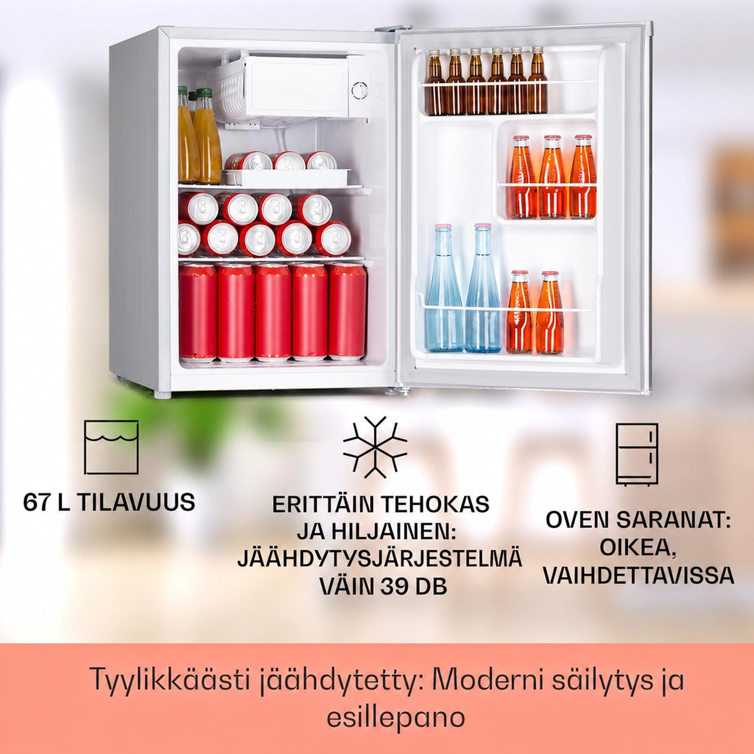 Fargo 67 minijääkaappi 67 litraa / 4 litraa pakastinlokero, kompakti Hopea Metallinen
