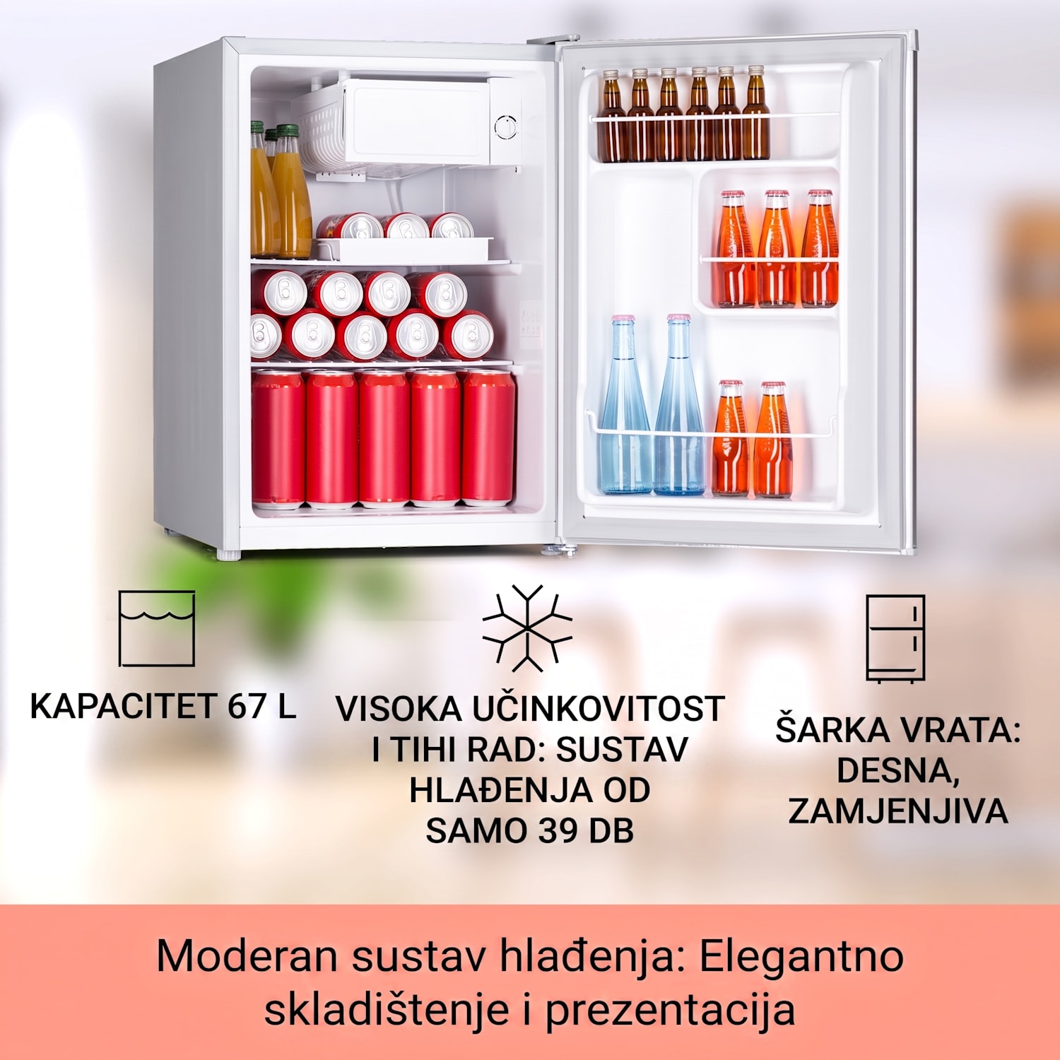 Fargo 67 Hladnjak Minibar 67 litara / 4 litre kompaktni zamrzivač Srebrna metalik
