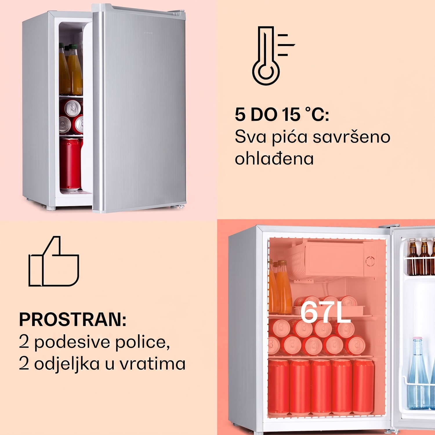 Fargo 67 Hladnjak Minibar 67 litara / 4 litre kompaktni zamrzivač Srebrna metalik