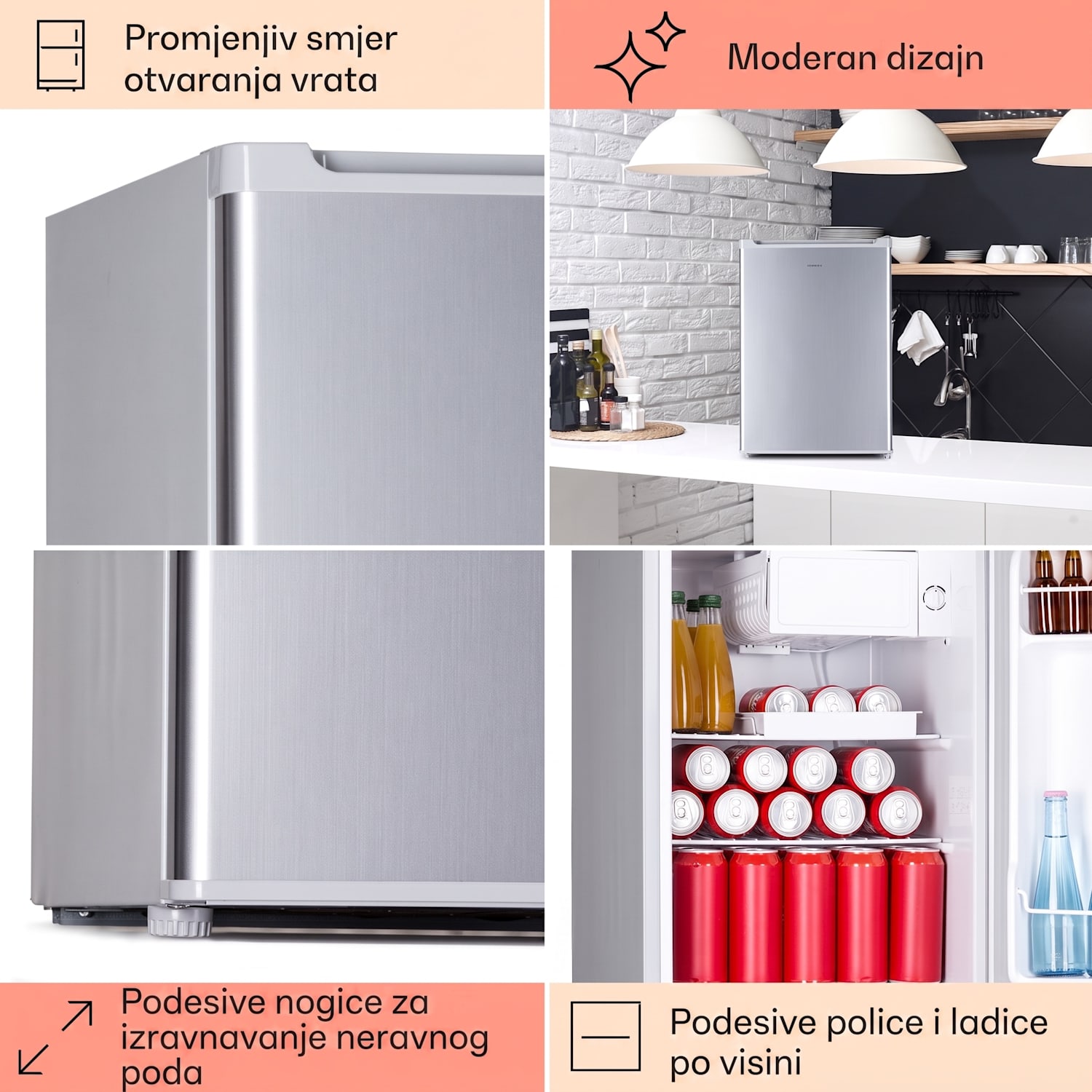 Fargo 67 Hladnjak Minibar 67 litara / 4 litre kompaktni zamrzivač Srebrna metalik