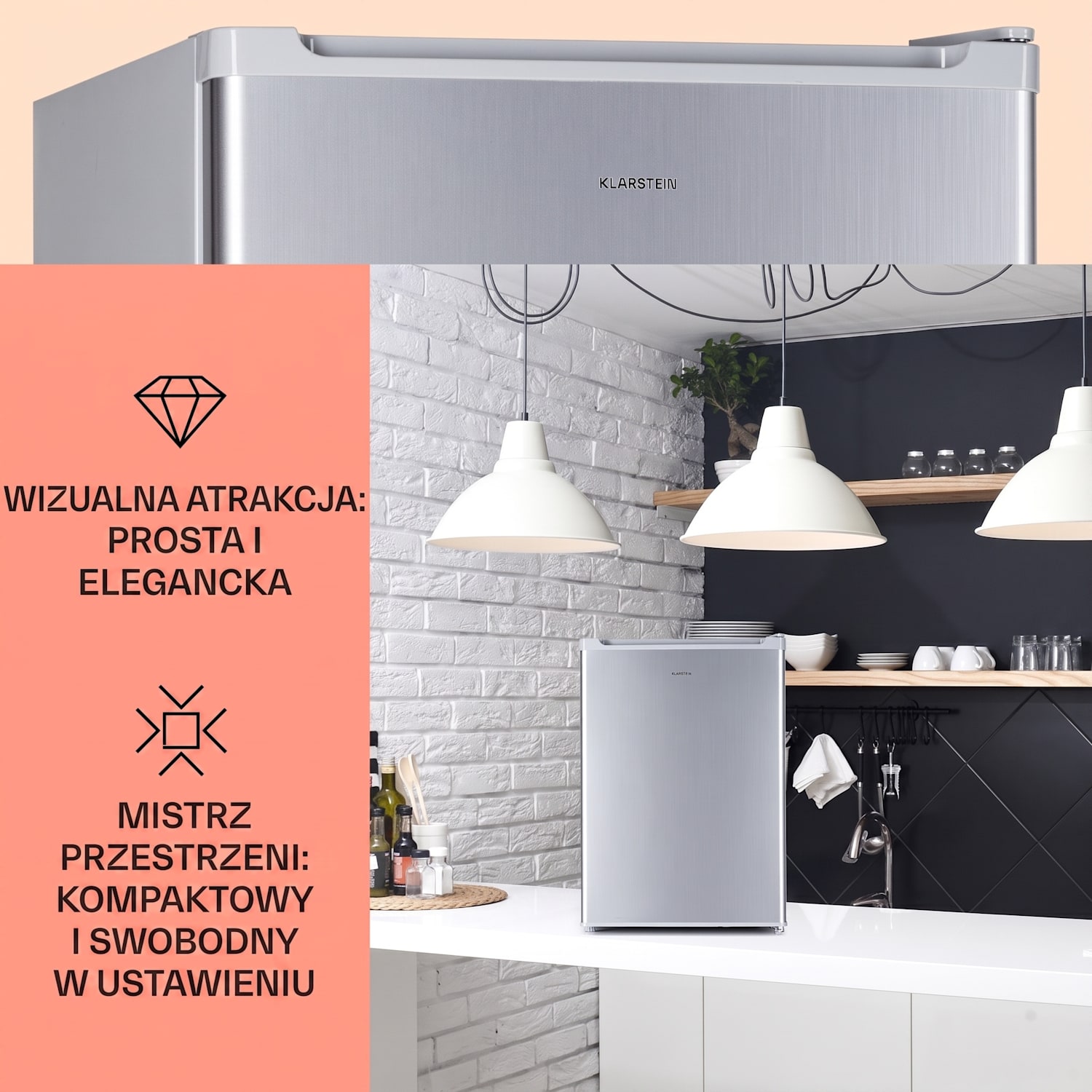 Fargo 67, mini lodówka na napoje z zamrażalnikiem, minibar, 67 l/4 l Srebrny Metal