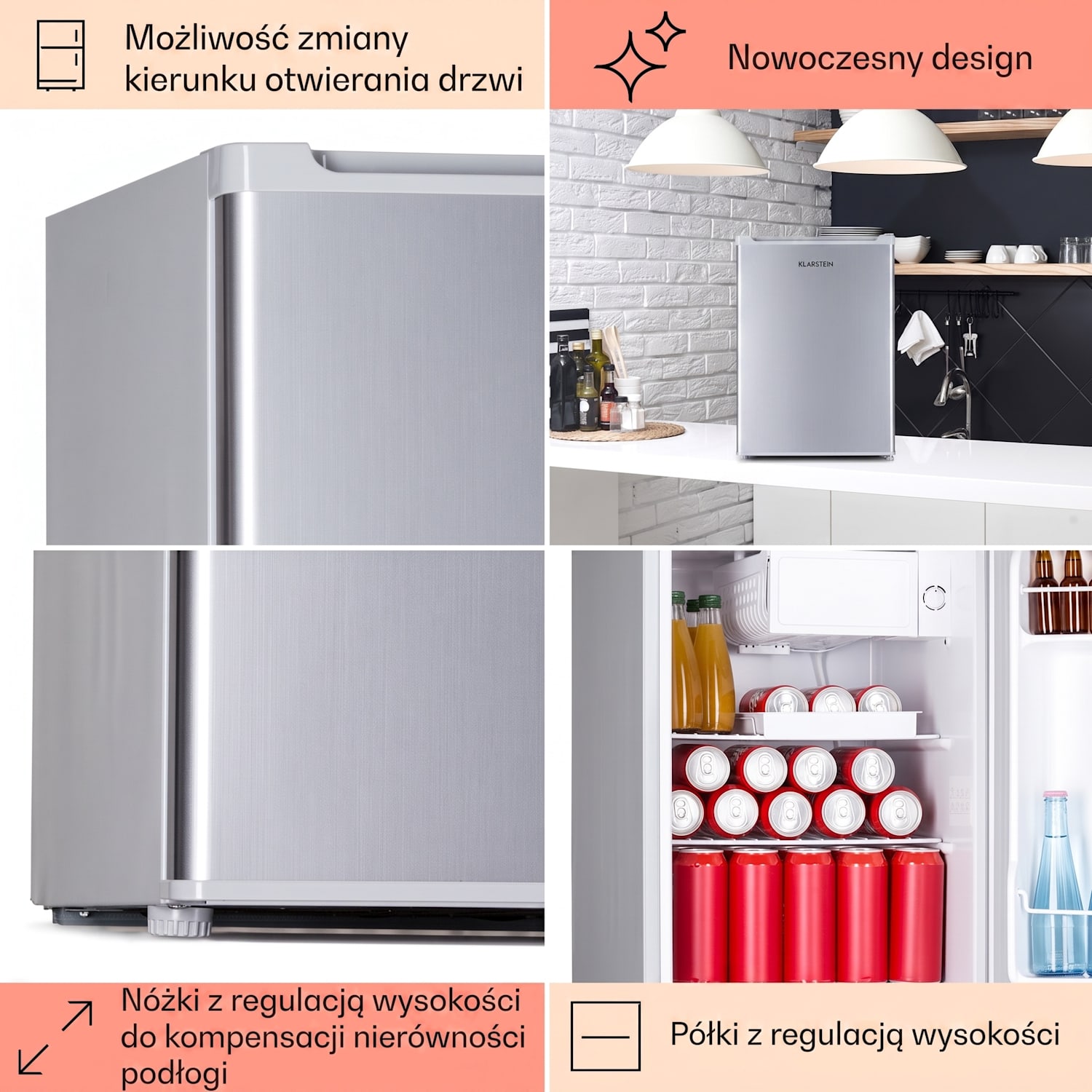 Fargo 67, mini lodówka na napoje z zamrażalnikiem, minibar, 67 l/4 l Srebrny Metal