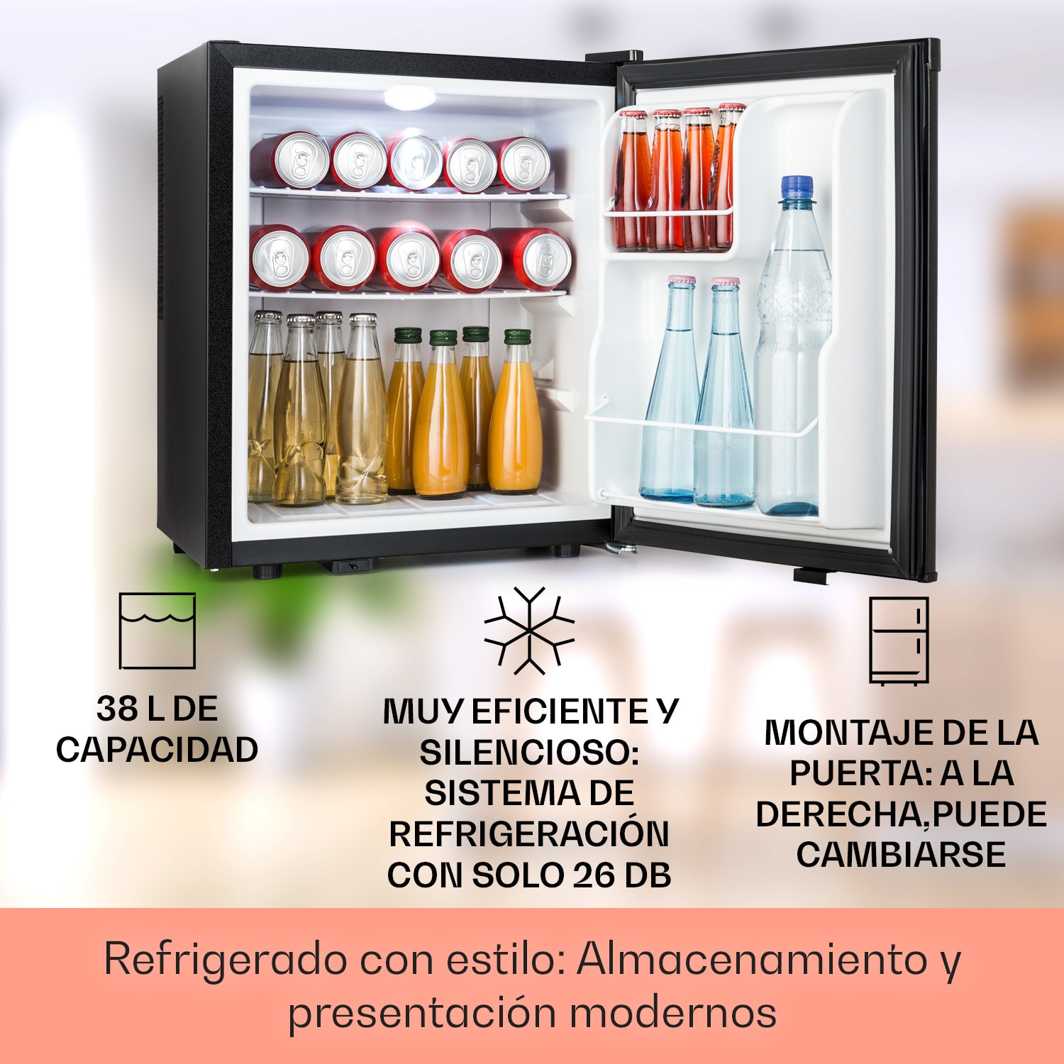 Happy Hour 38 mininevera minibar nevera para bebidas 38 litros 26 dB 38 L | Negro