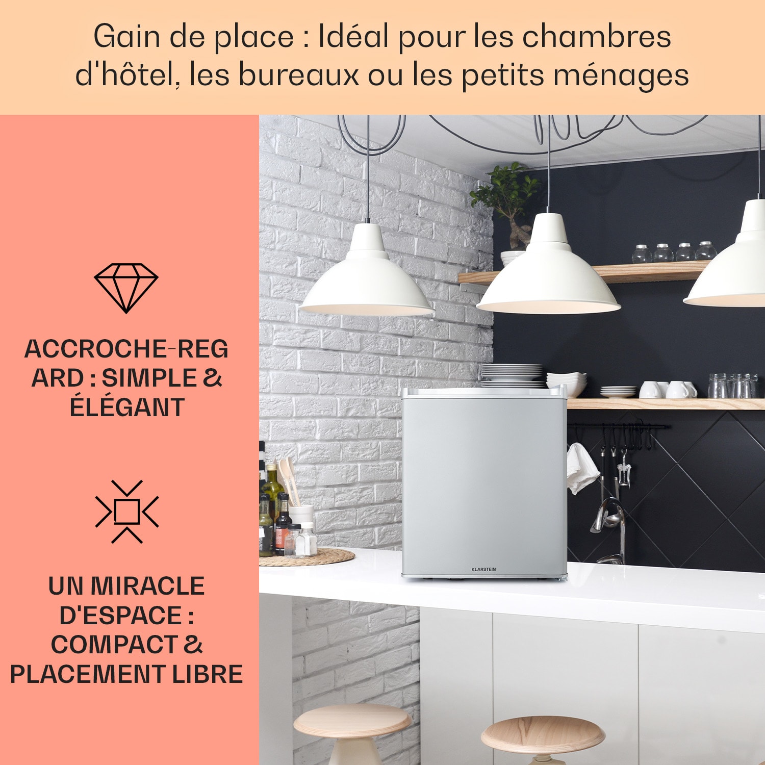 Happy Hour 38 mini-koelkast minibar drankkoelkast 38 liter 26 dB 38 ltr | Zilver