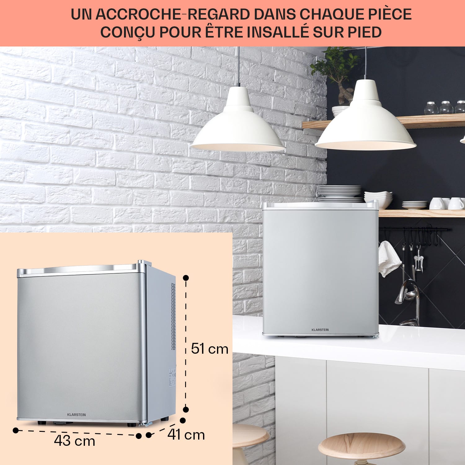 Happy Hour 38 mini-koelkast minibar drankkoelkast 38 liter 26 dB 38 ltr | Zilver