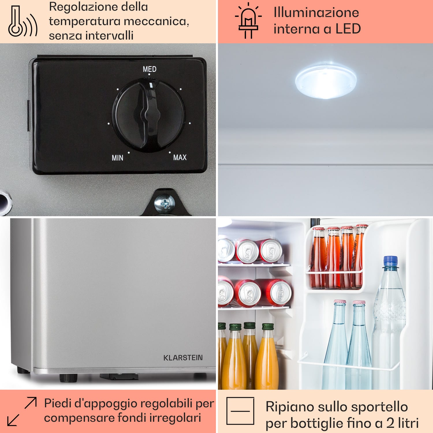 Happy Hour 38 - Mini frigo, minibar, frigorifero per bevande, 38 L, 26 dB 38 Ltr | Argento