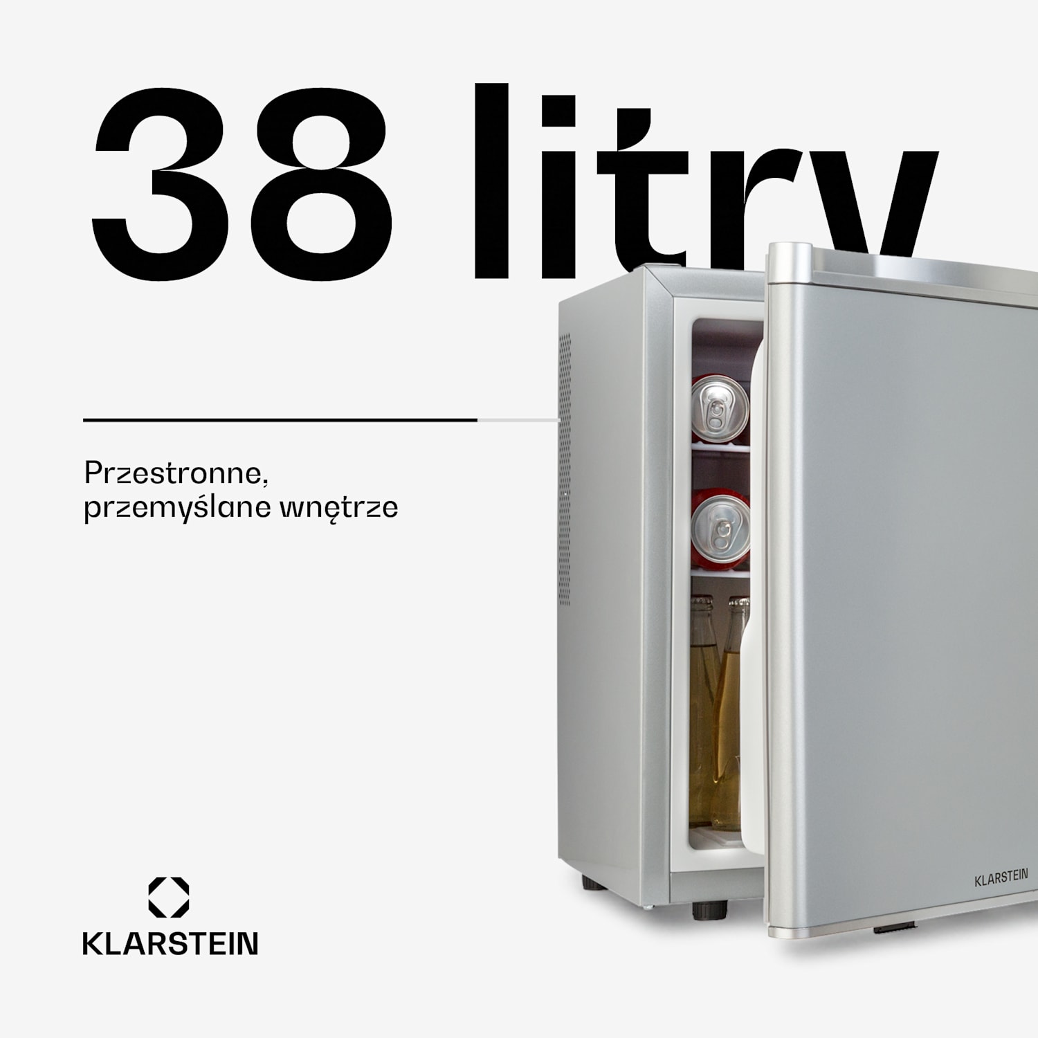 Happy Hour 38, mini lodówka, chłodziarka na napoje, 38 l, 26 dB 38 Ltr | F | Srebrny