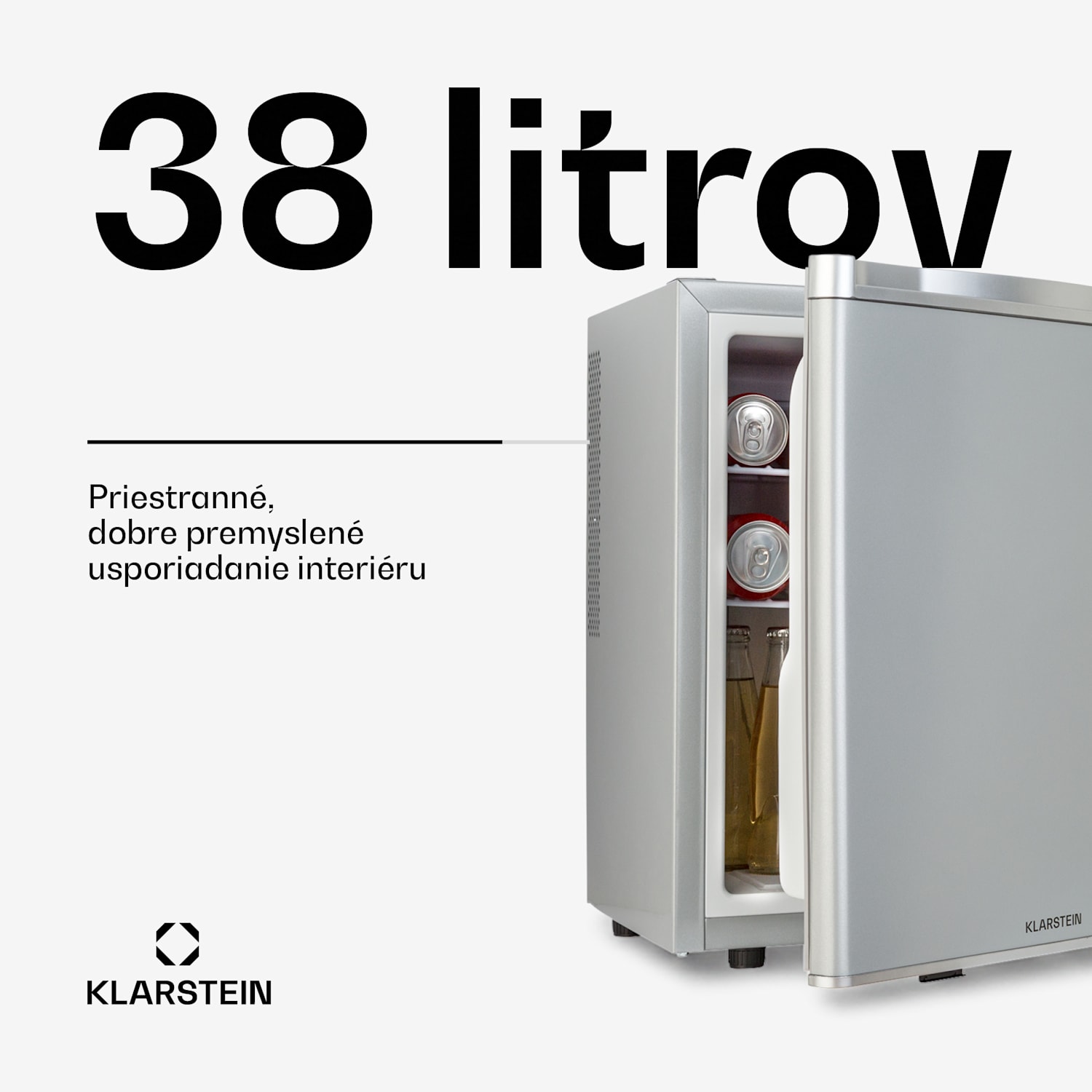 Happy Hour 38, mini chladnička, minibar, chladnička na nápoje, 38 l, 26 dB 38 litrov | F | Strieborná