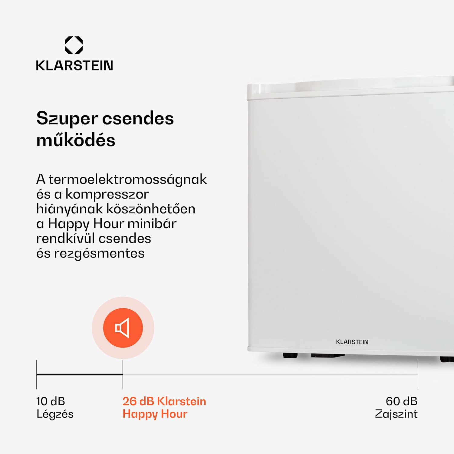 Happy Hour 38, mini hűtőszekrény, minibár, italhűtőszekrény, 38 liter, 26 dB 38 Ltr | F | Fehér