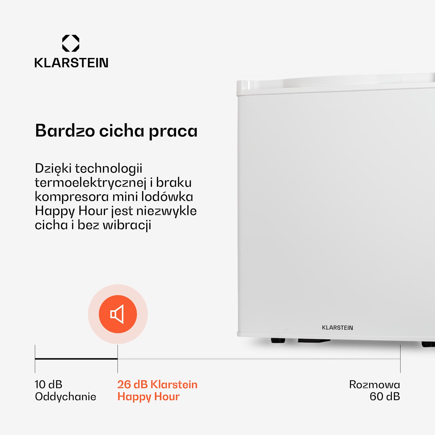 Happy Hour 38, mini lodówka, chłodziarka na napoje, 38 l, 26 dB 38 Ltr | F | Biały