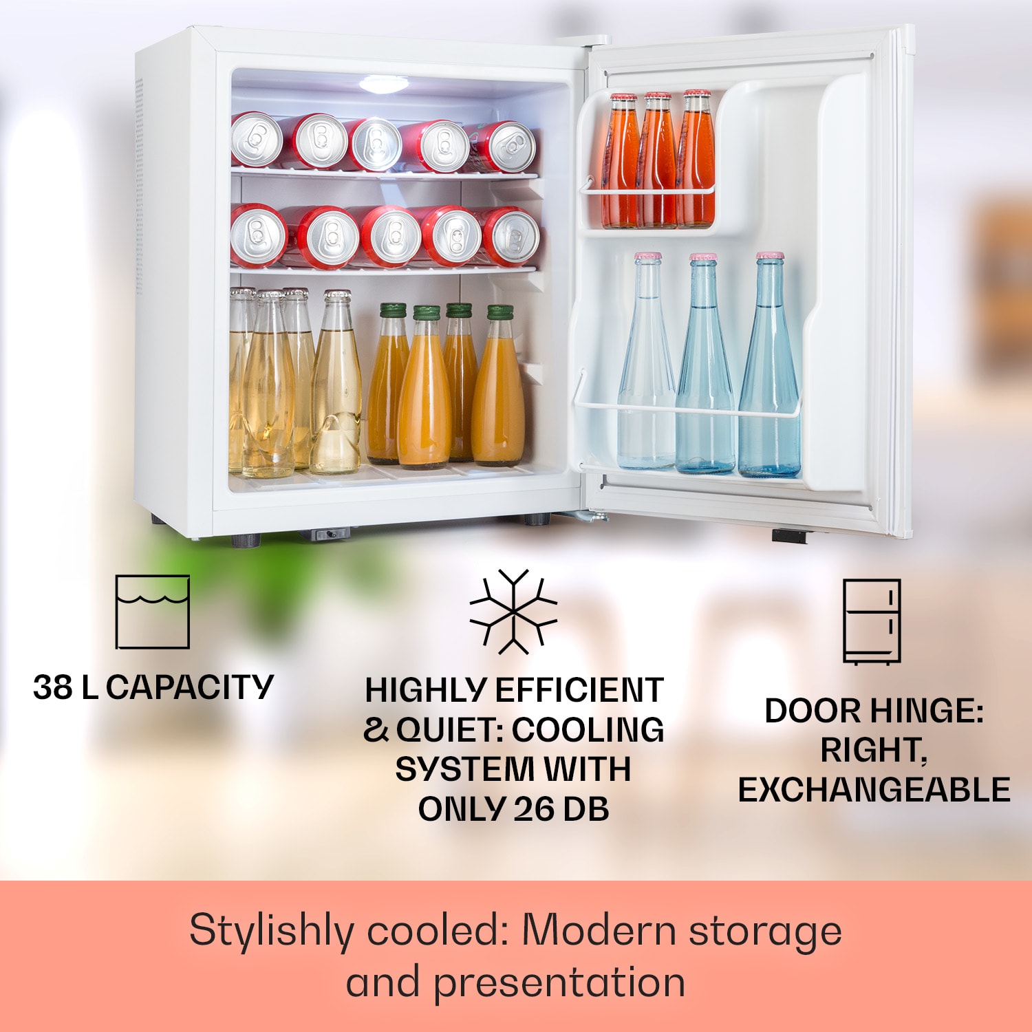 Happy Hour 38, mini hladnjak, minibar, hladnjak za piće, 38 litara, 26 dB 38 Ltr | Bijela