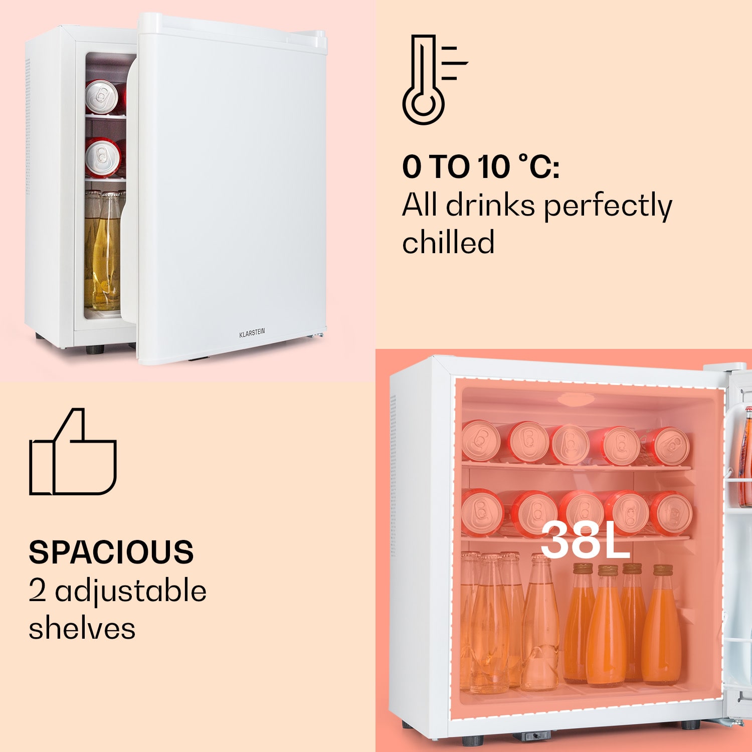 Happy Hour 38, mini hladnjak, minibar, hladnjak za piće, 38 litara, 26 dB 38 Ltr | Bijela