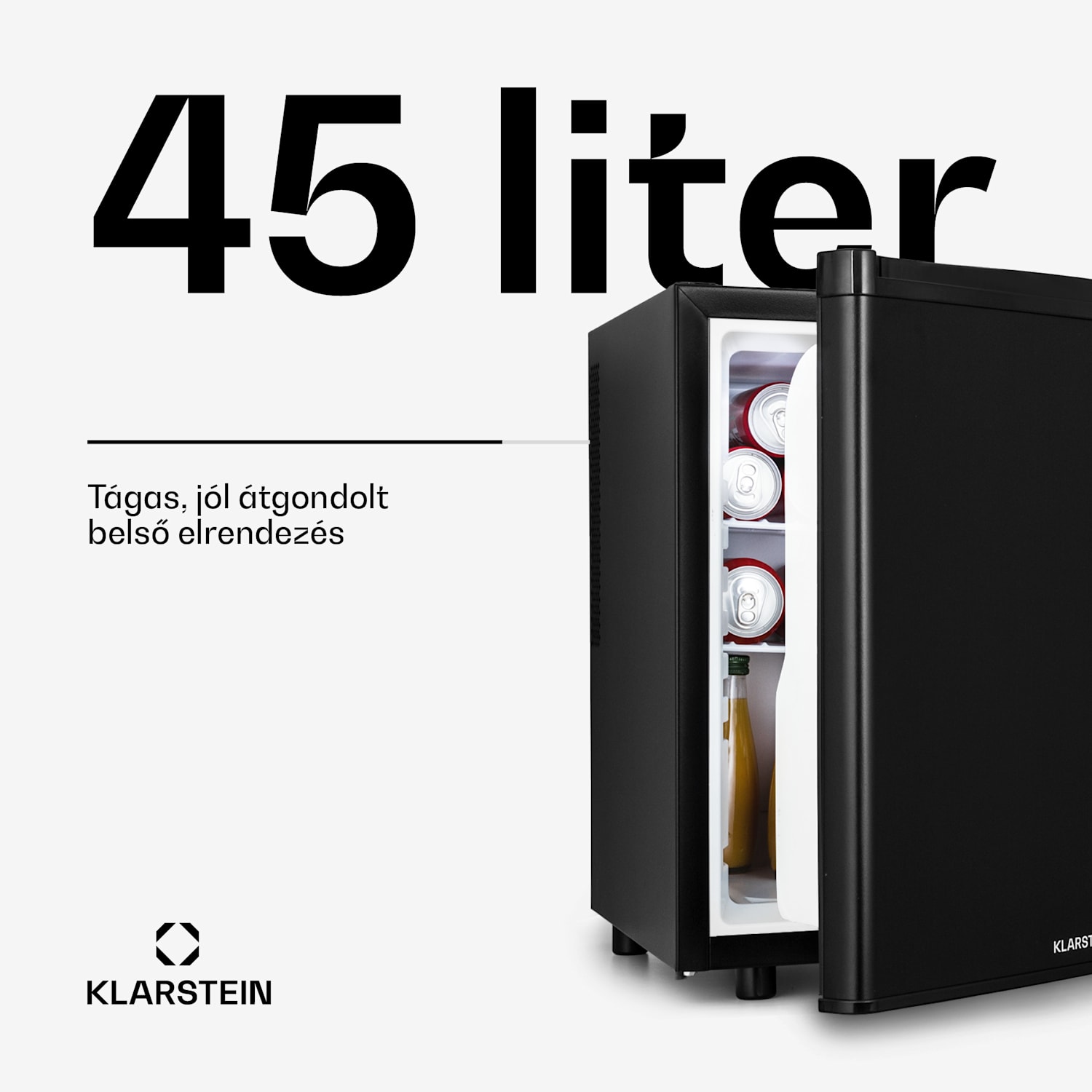 Happy Hour 45, mini hűtőszekrény, minibár, italhűtőszekrény, 45 liter, 26 dB 45 Ltr | C | Fekete